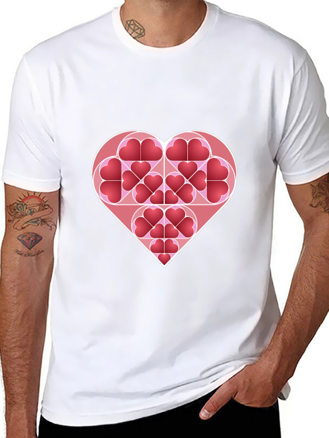 Heart Pattern Black T-Shirt