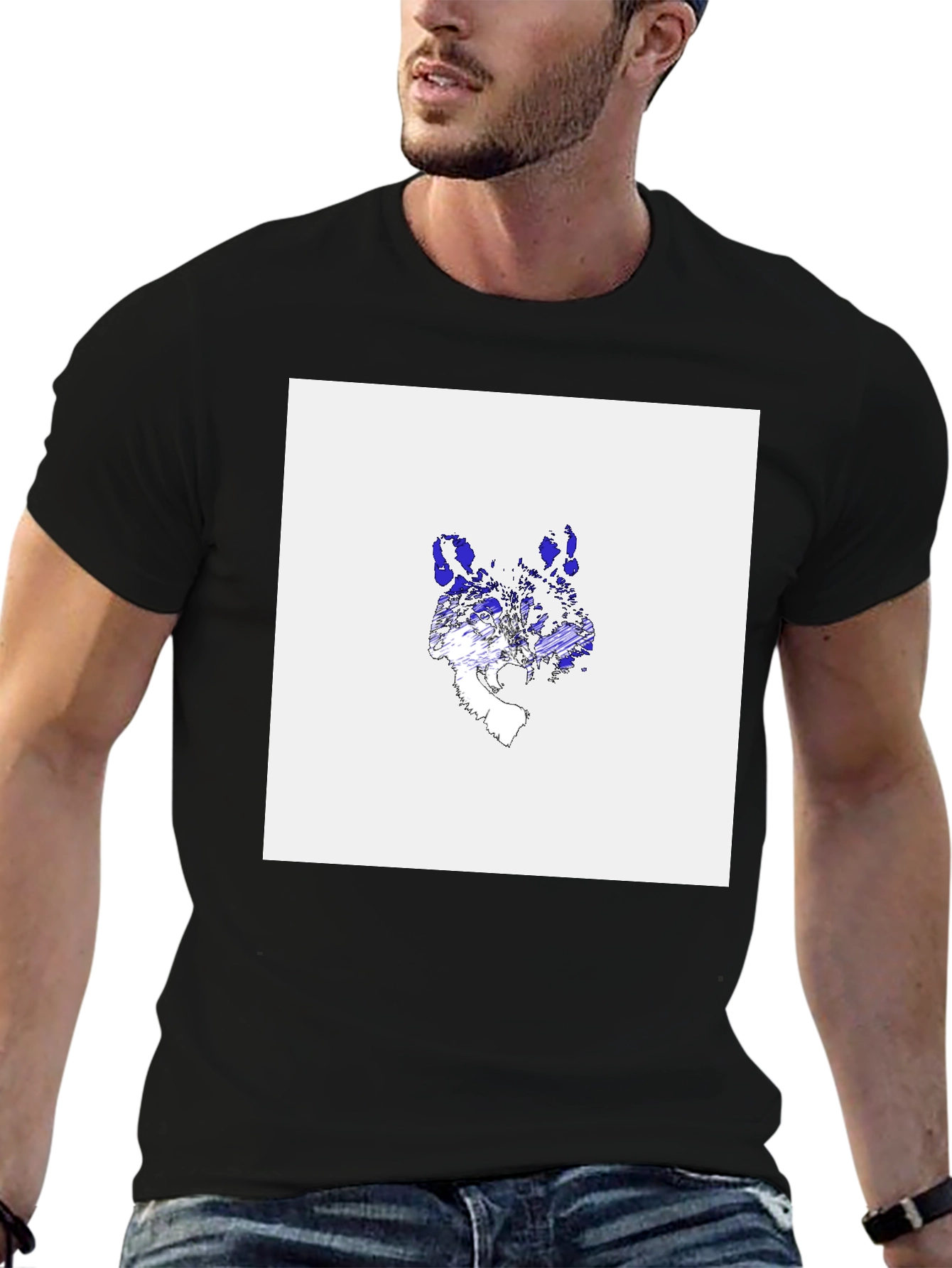 Abstract Wolf Graphic Tee - Black Cotton T-Shirt