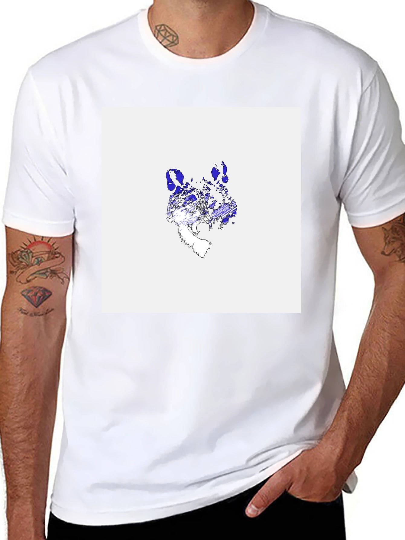 Abstract Wolf Graphic Tee - Black Cotton T-Shirt