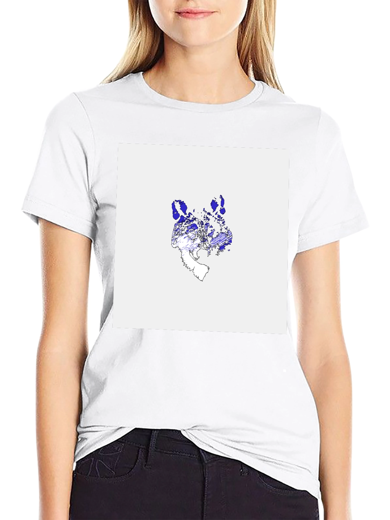 Abstract Wolf Graphic Tee - Black Cotton T-Shirt