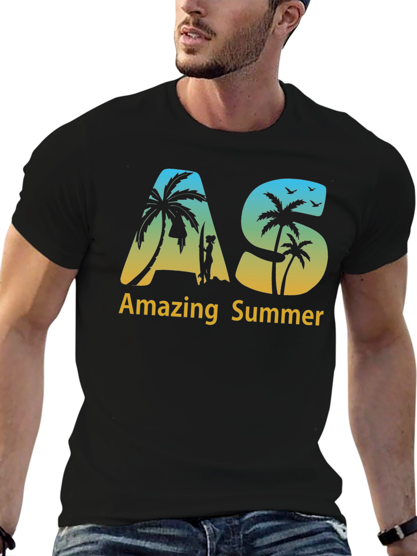Amazing Summer Black T-Shirt with Beach Graphic