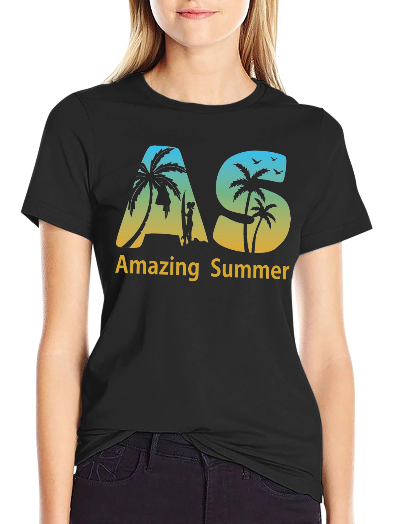 Amazing Summer Black T-Shirt with Beach Graphic