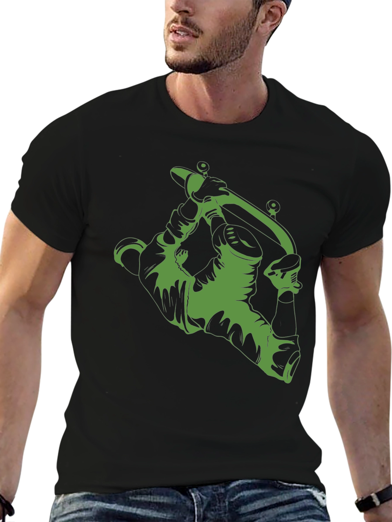 Green Tattoo Machine Graphic Black T-Shirt
