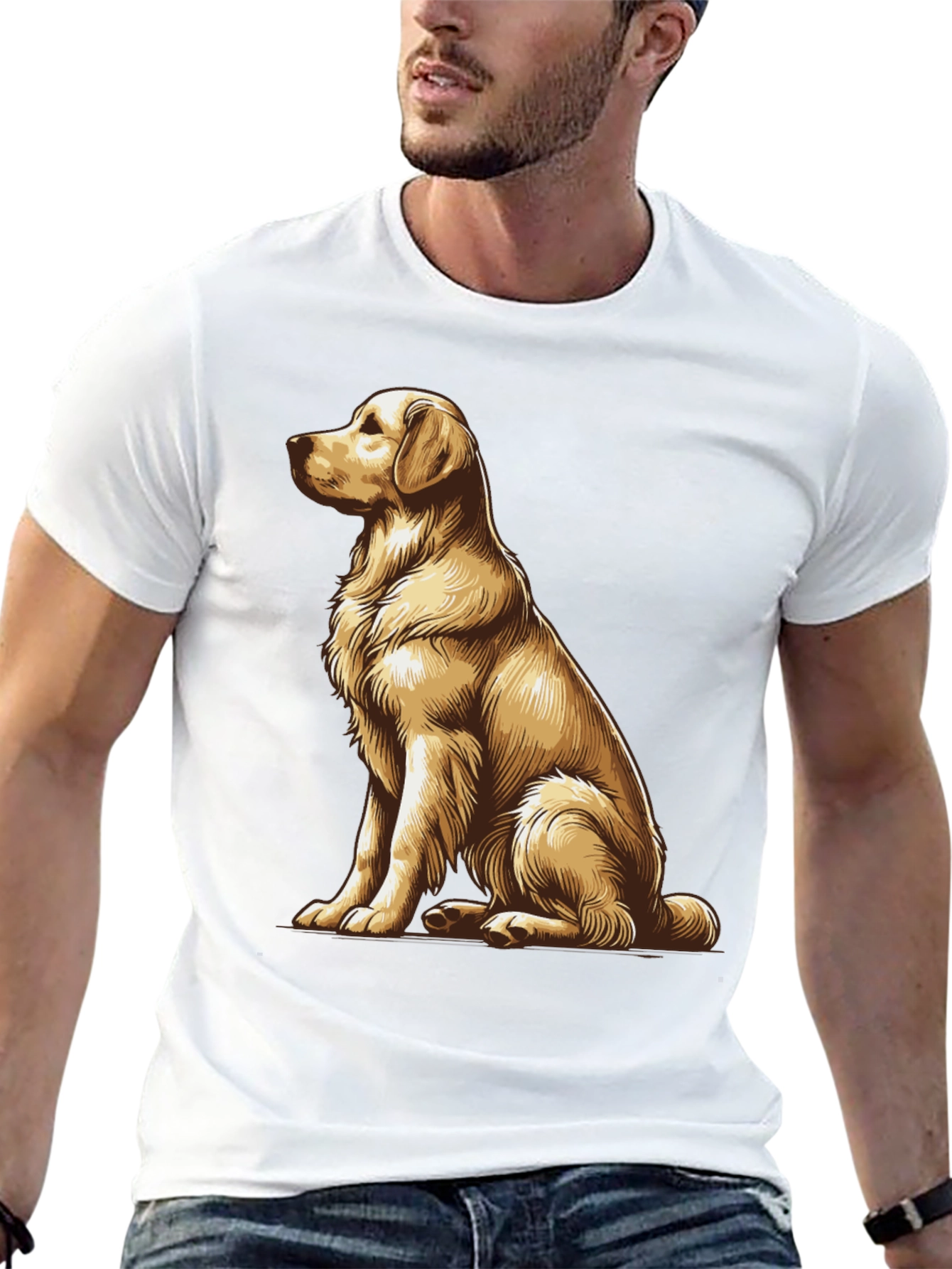 Golden Retriever Graphic Tee - Black Cotton Comfort