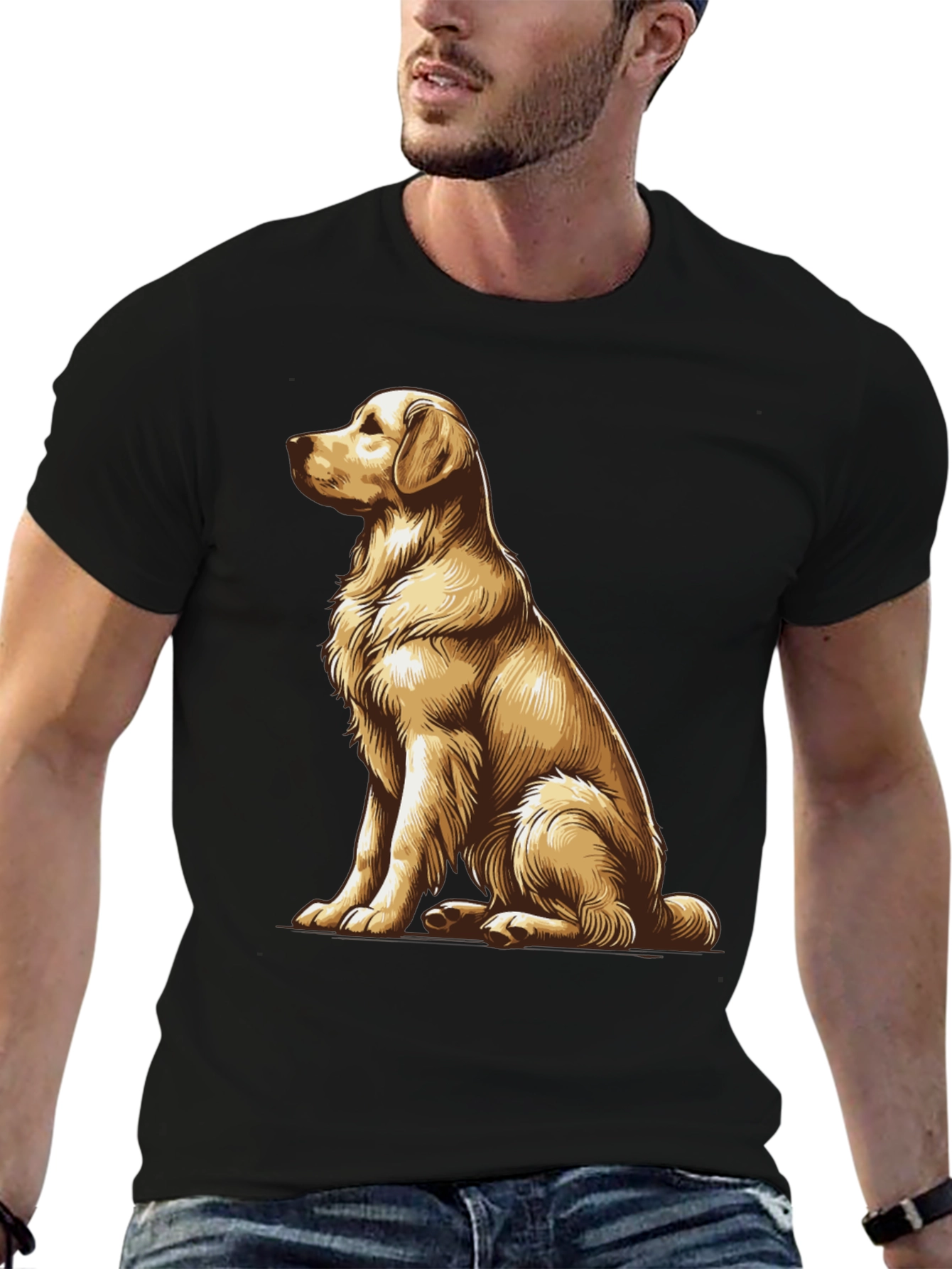 Golden Retriever Graphic Tee - Black Cotton Comfort