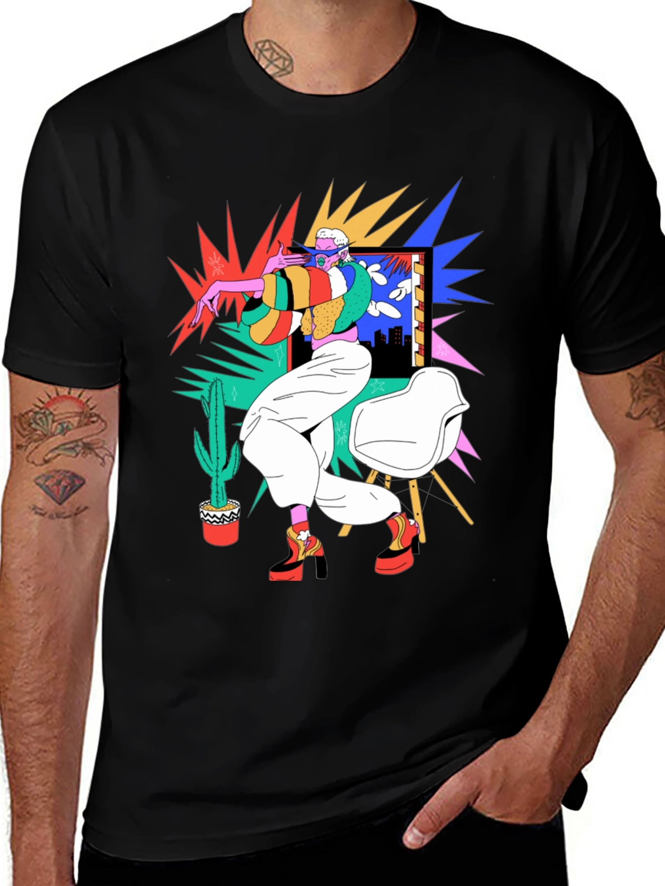 Abstract Pop Art Graphic Black T-Shirt