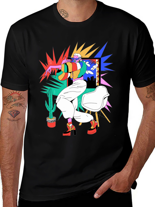 Abstract Pop Art Graphic Black T-Shirt