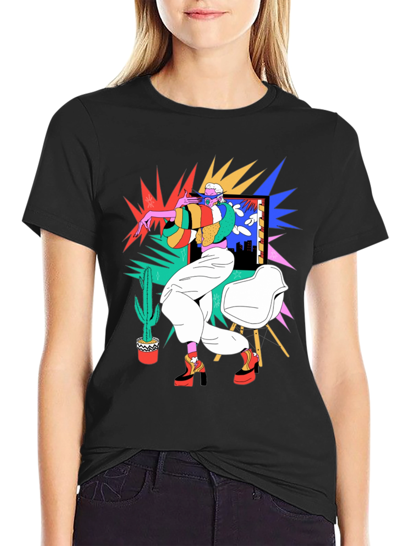 Abstract Pop Art Graphic Black T-Shirt
