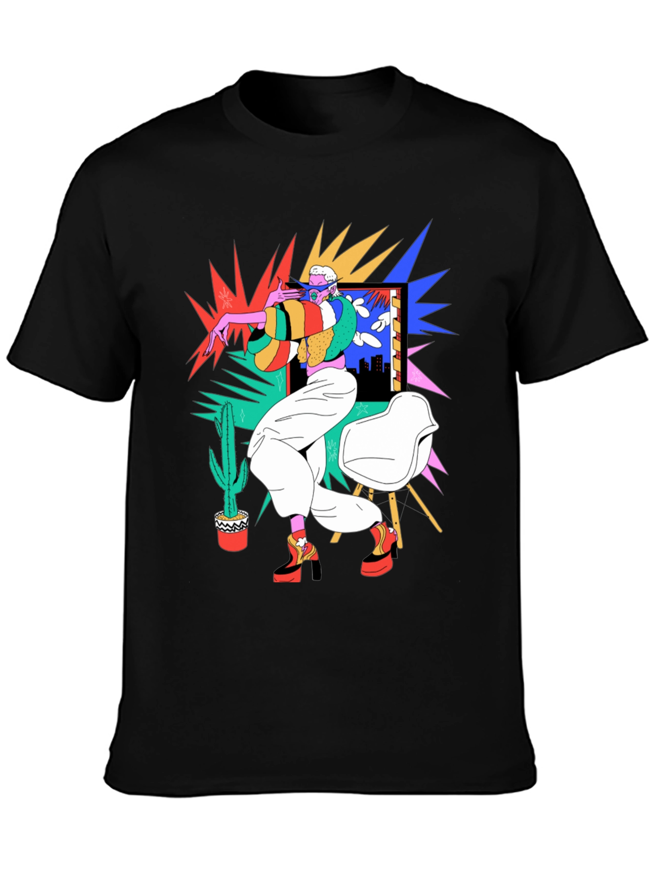 Abstract Pop Art Graphic Black T-Shirt