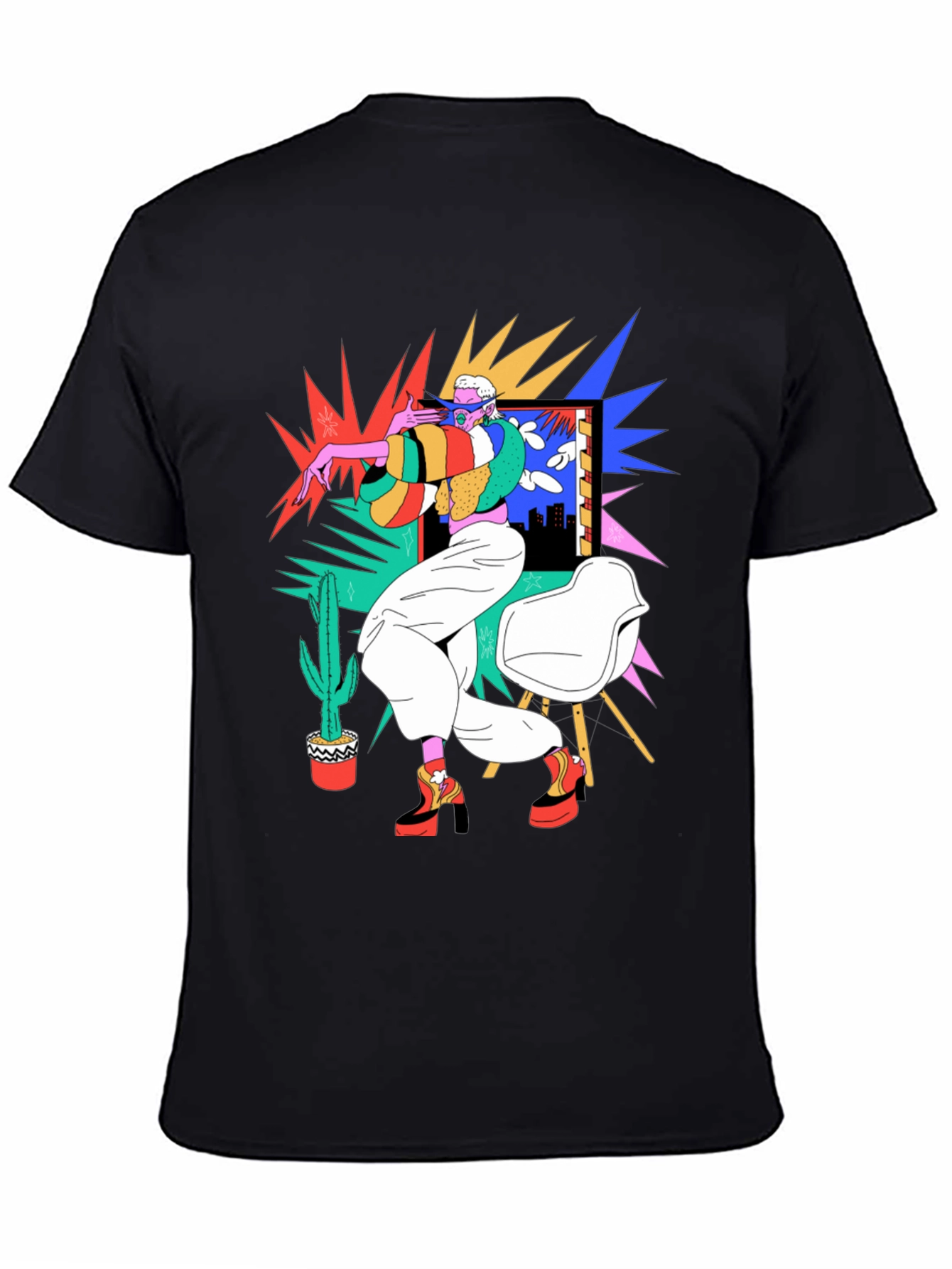 Abstract Pop Art Graphic Black T-Shirt