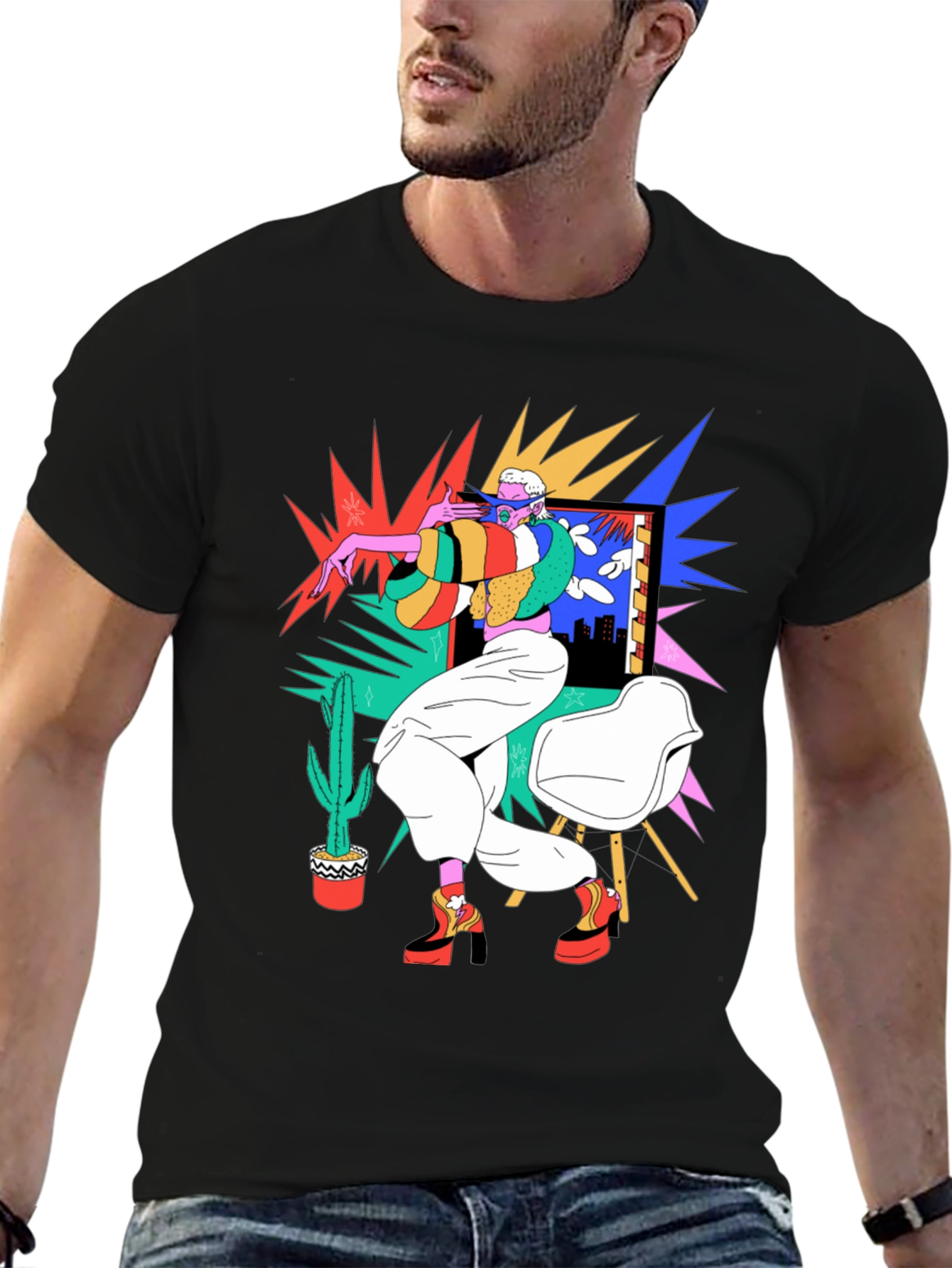 Abstract Pop Art Graphic Black T-Shirt