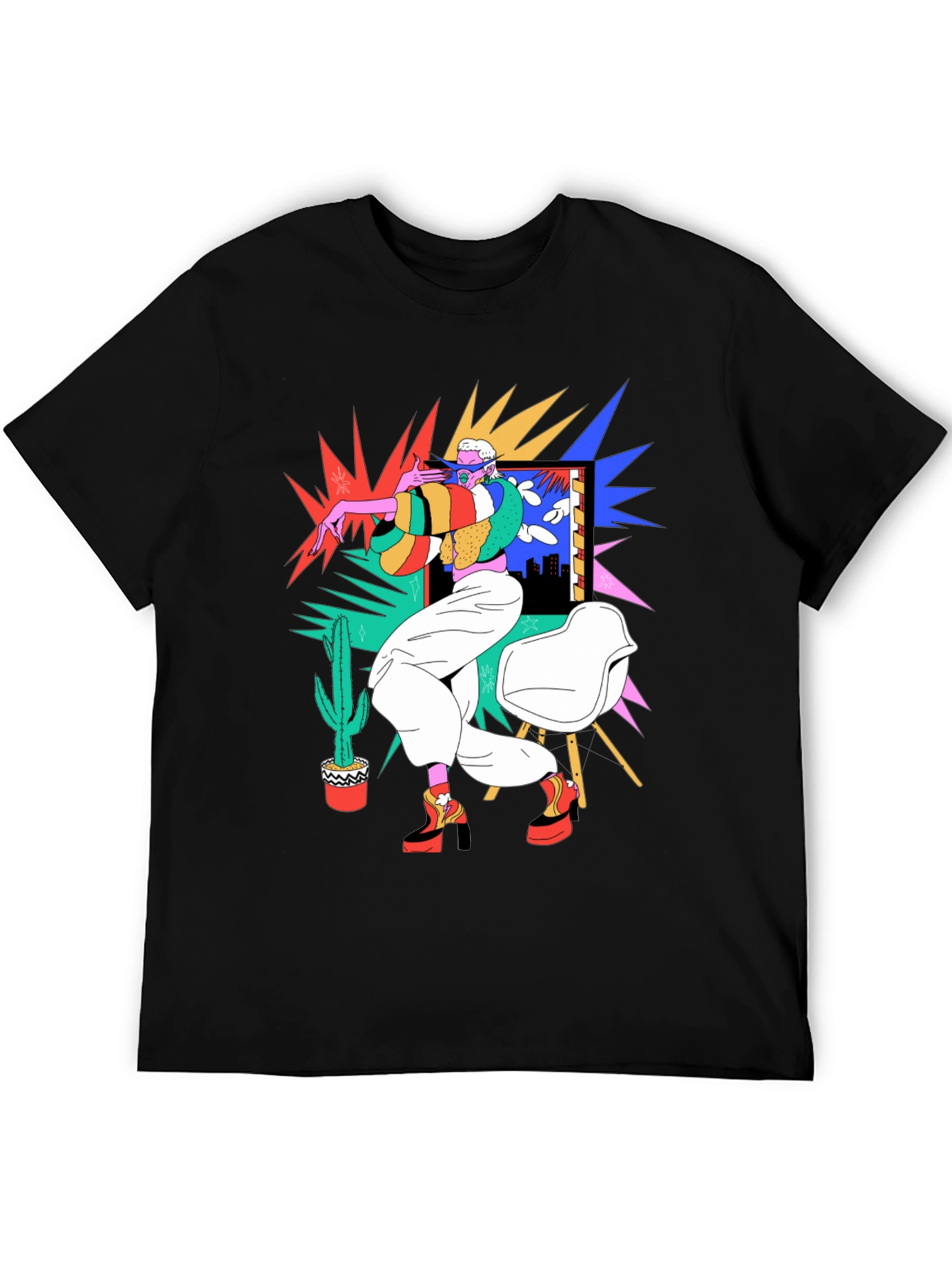 Abstract Pop Art Graphic Black T-Shirt