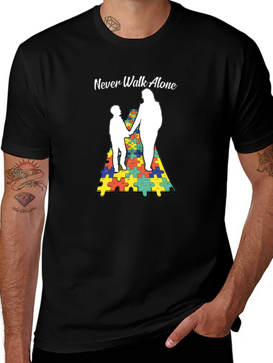 Autism Awareness Tee: Never Walk Alone Puzzle Graphic
