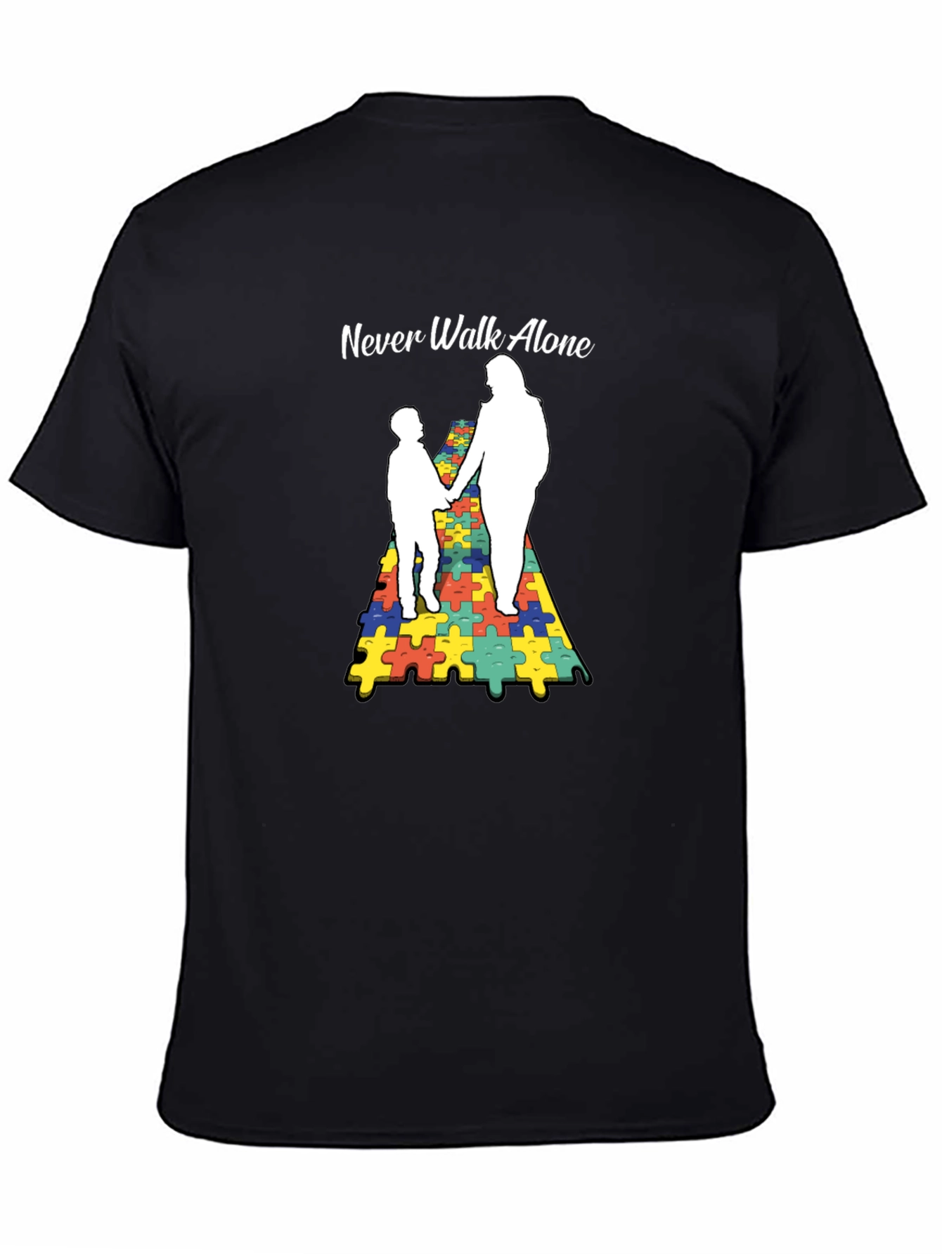 Autism Awareness Tee: Never Walk Alone Puzzle Graphic