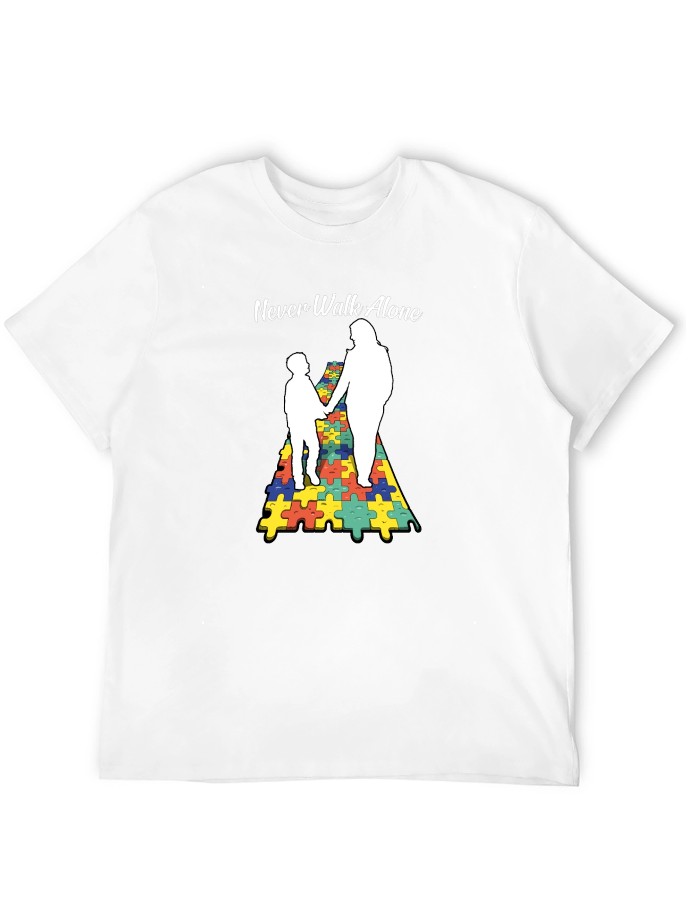 Autism Awareness Tee: Never Walk Alone Puzzle Graphic