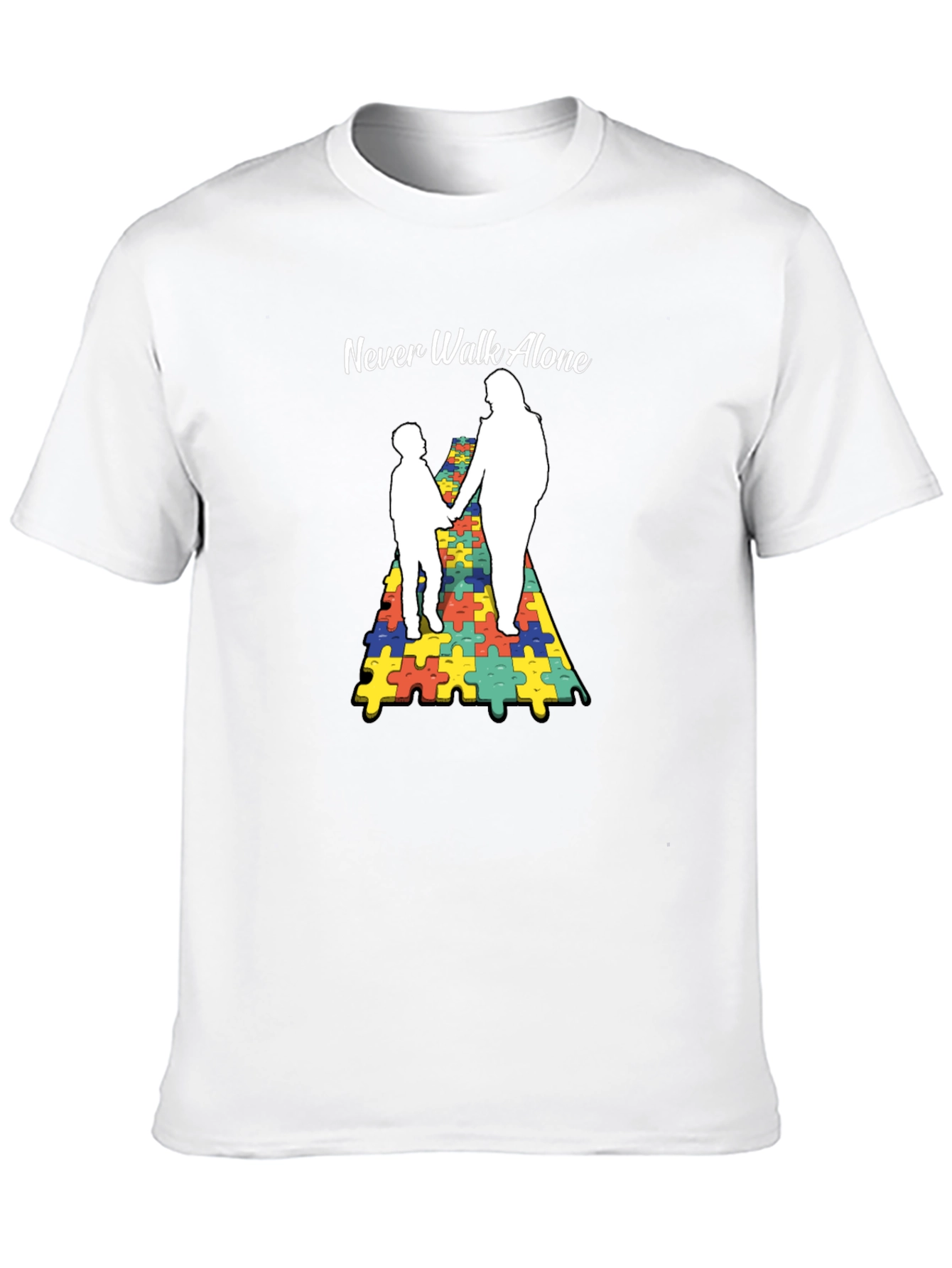 Autism Awareness Tee: Never Walk Alone Puzzle Graphic