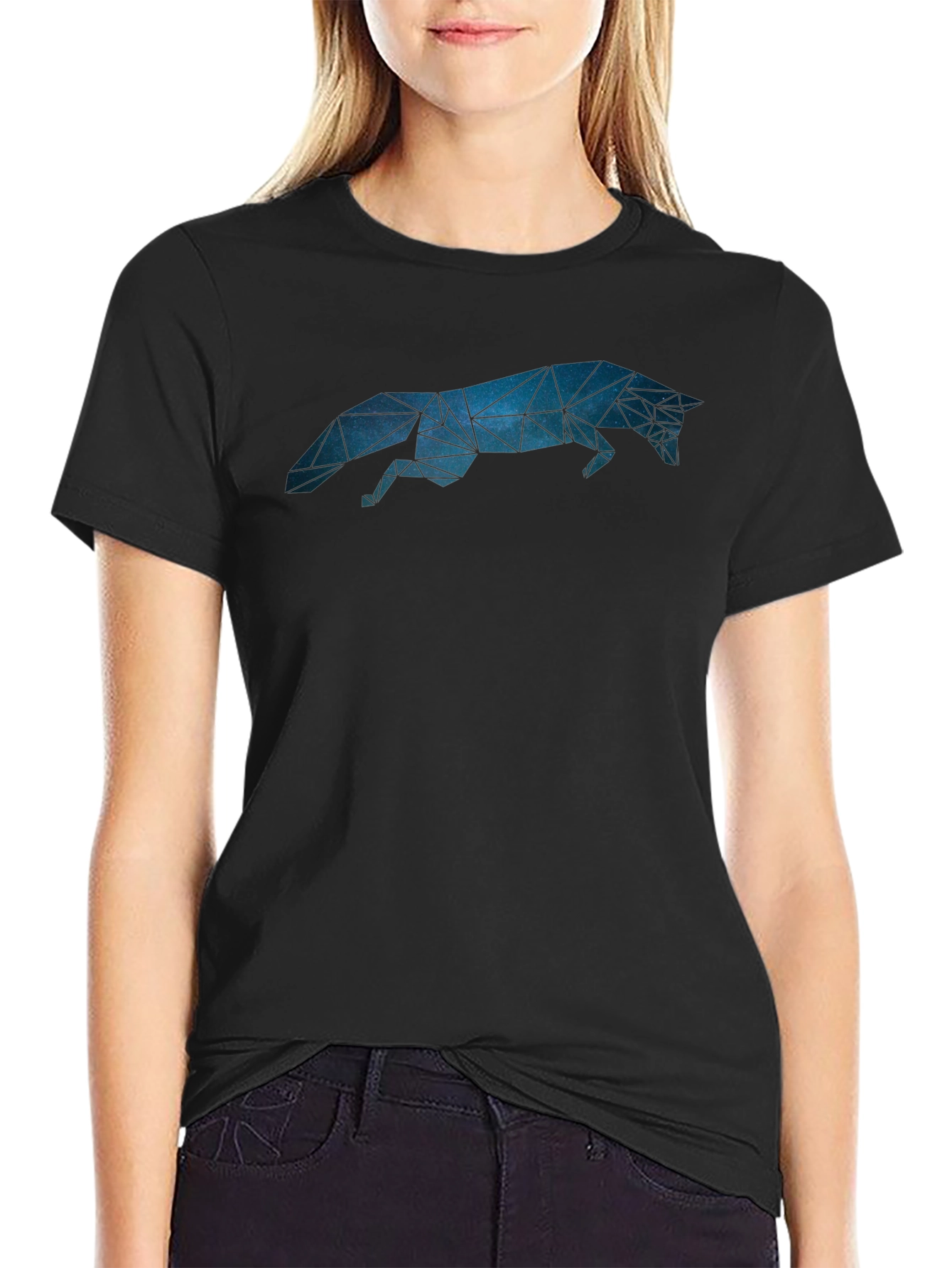 Geometric Fox Graphic Tee - Stylish Mens Black T-Shirt
