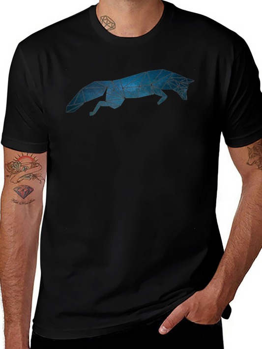 Geometric Fox Graphic Tee - Stylish Mens Black T-Shirt