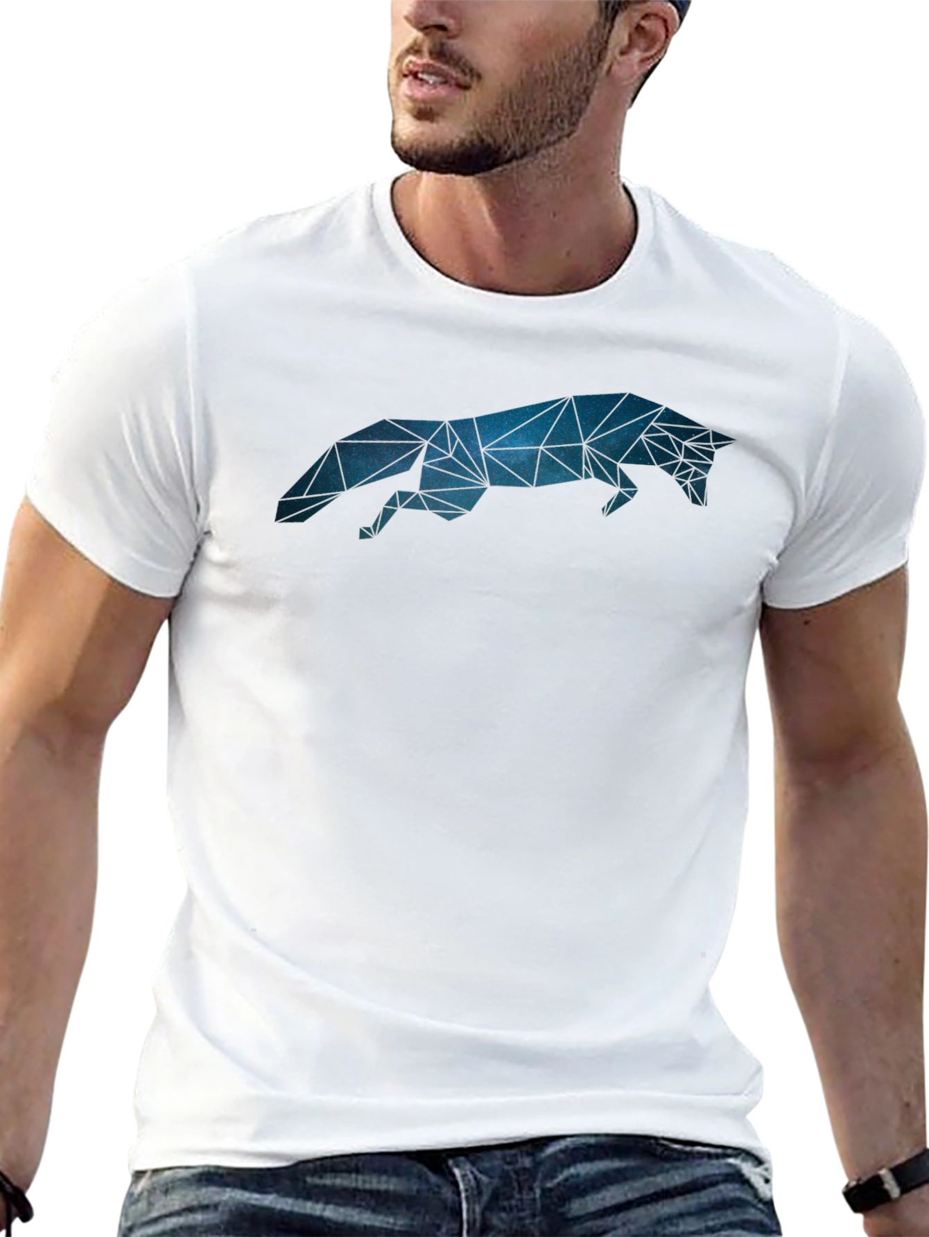 Geometric Fox Graphic Tee - Stylish Mens Black T-Shirt