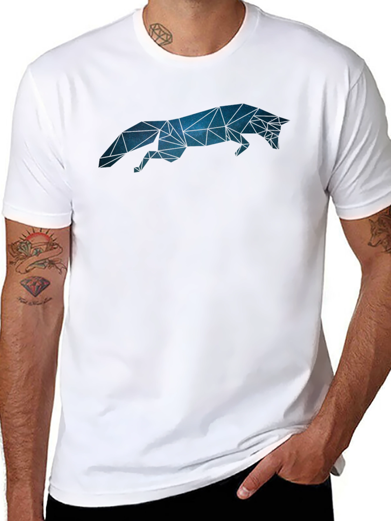 Geometric Fox Graphic Tee - Stylish Mens Black T-Shirt