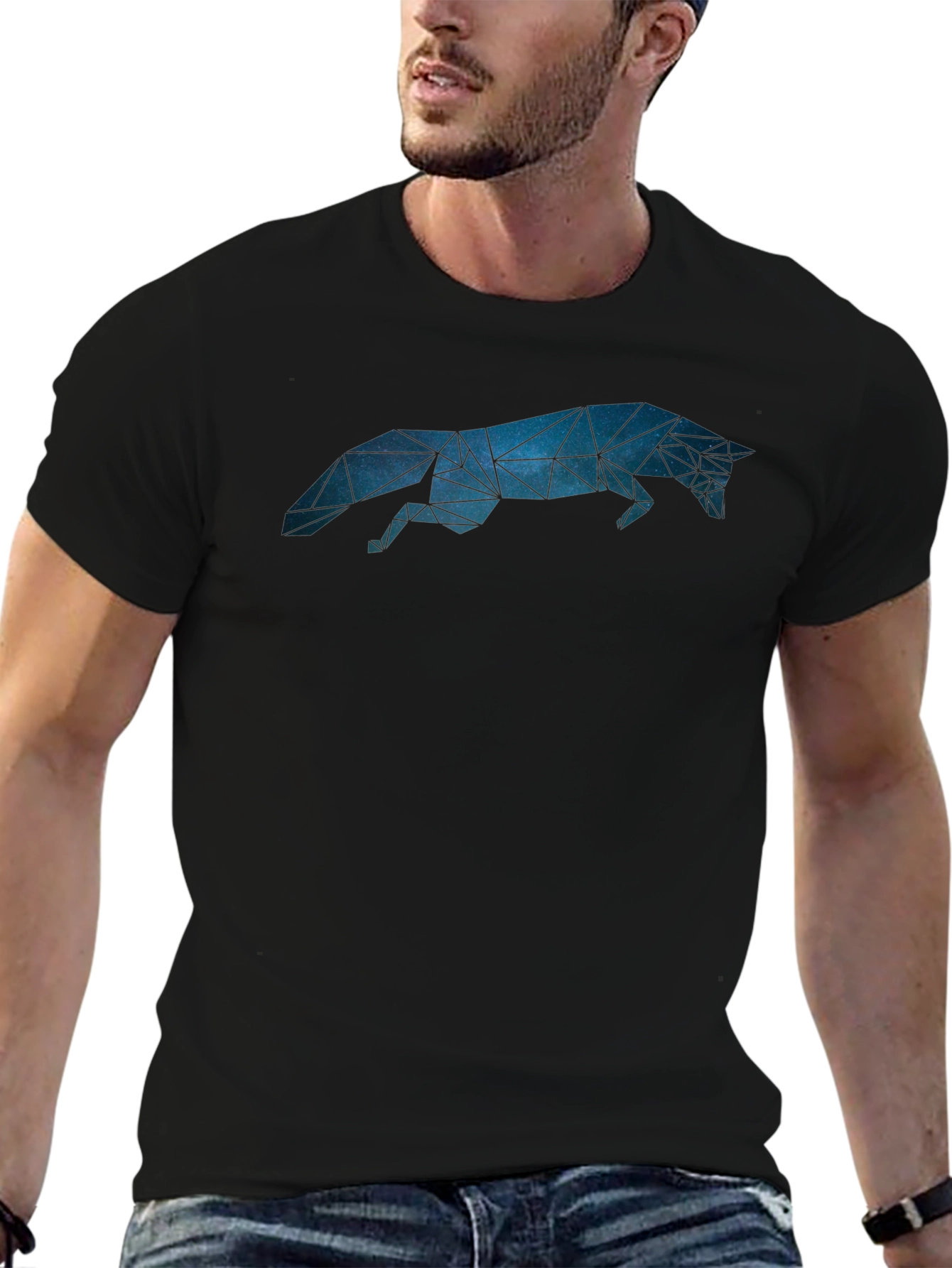 Geometric Fox Graphic Tee - Stylish Mens Black T-Shirt