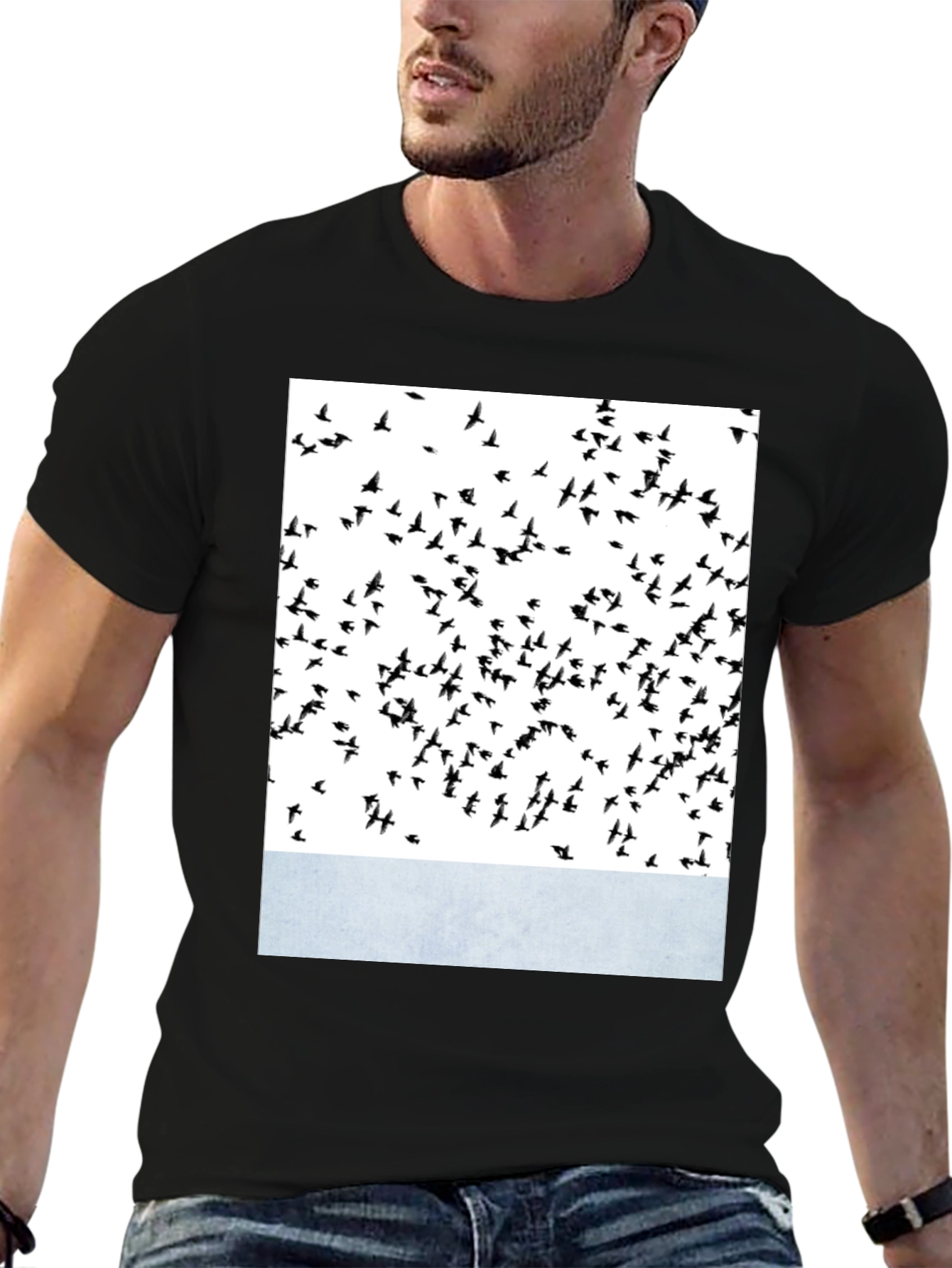 Abstract Bird Print Crew Neck T-Shirt