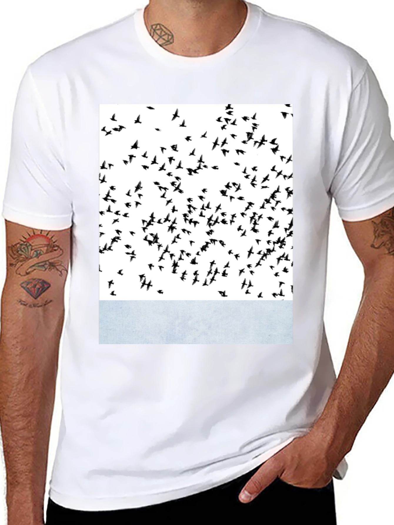 Abstract Bird Print Crew Neck T-Shirt