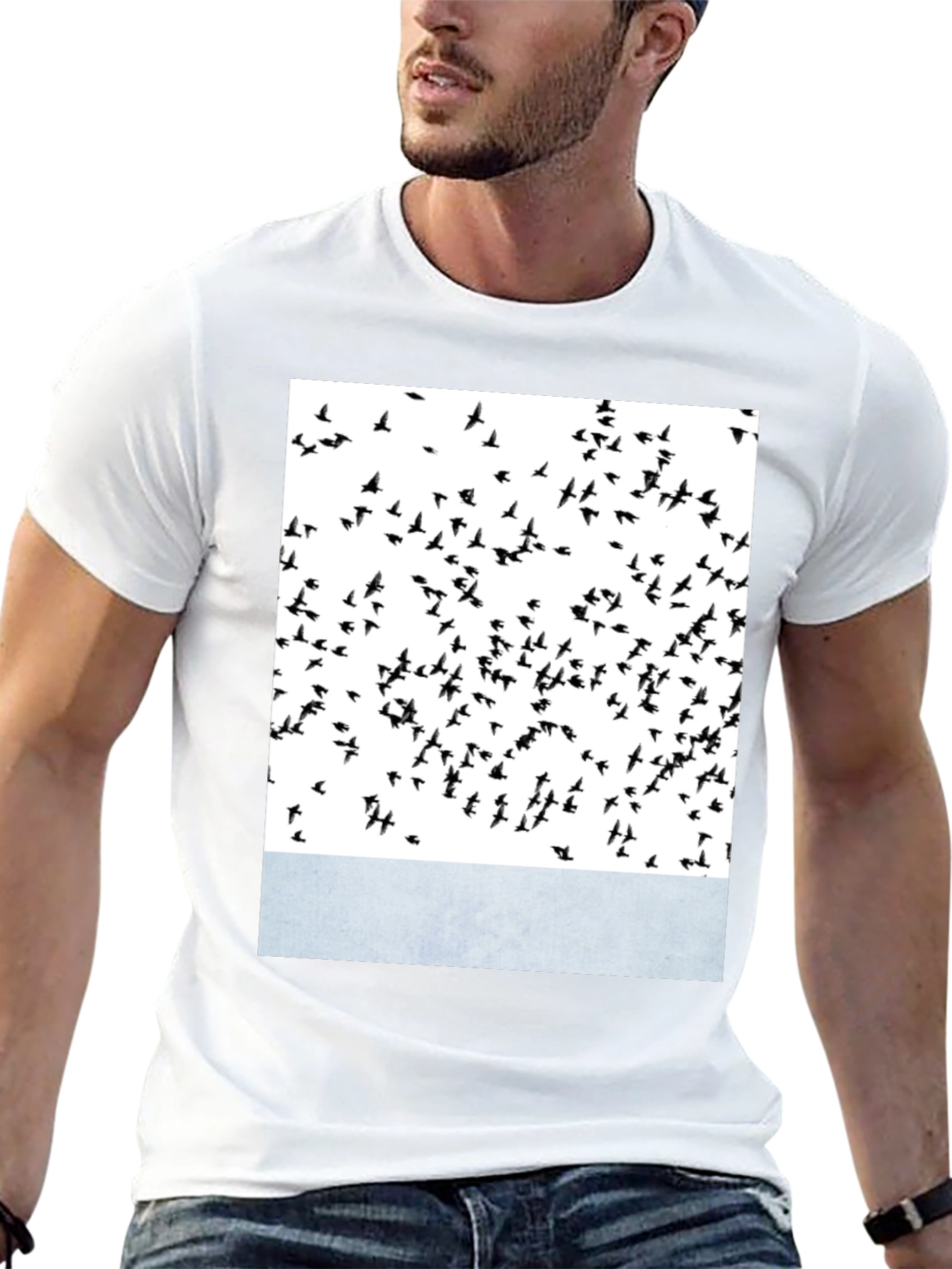 Abstract Bird Print Crew Neck T-Shirt