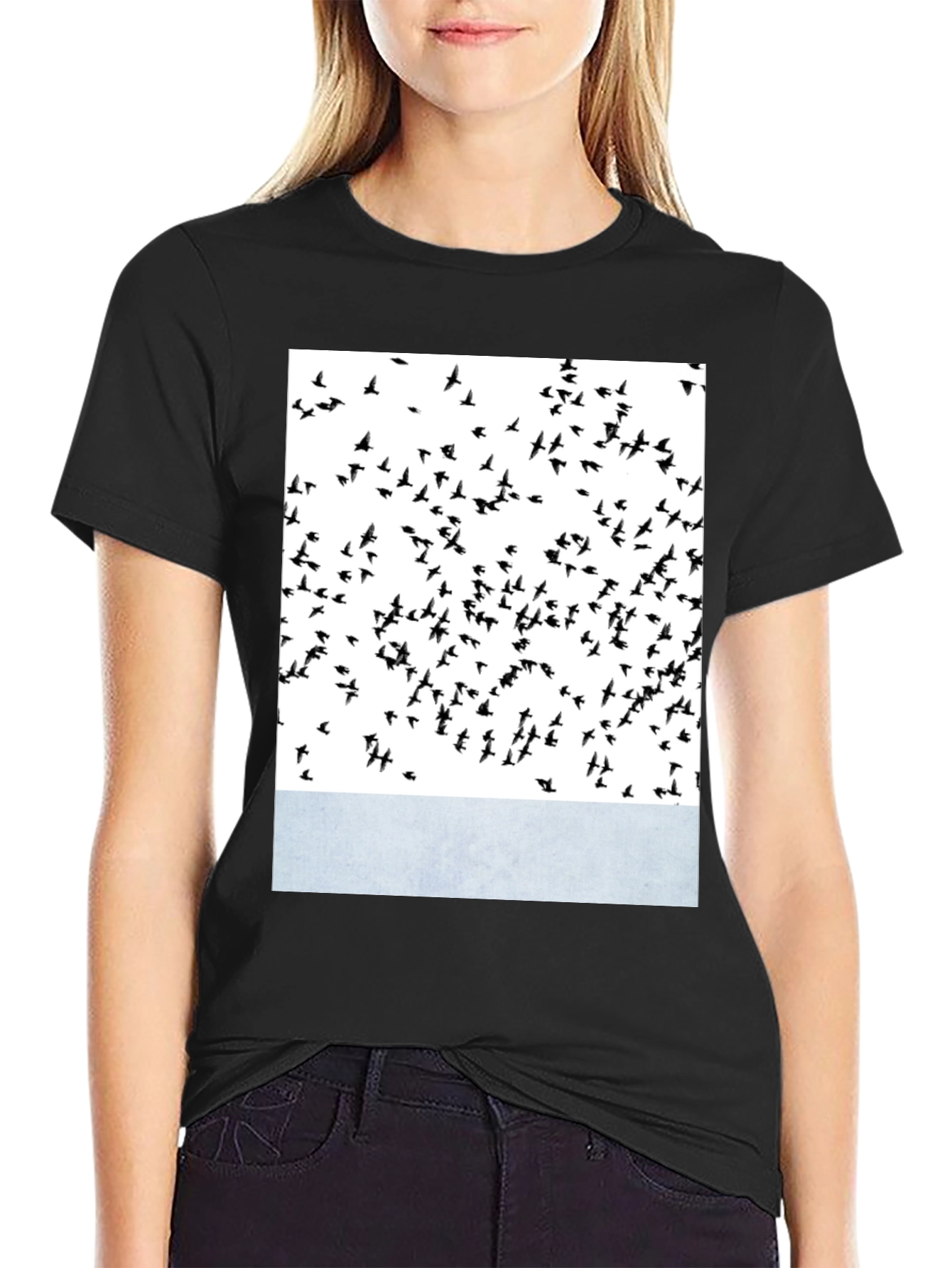Abstract Bird Print Crew Neck T-Shirt