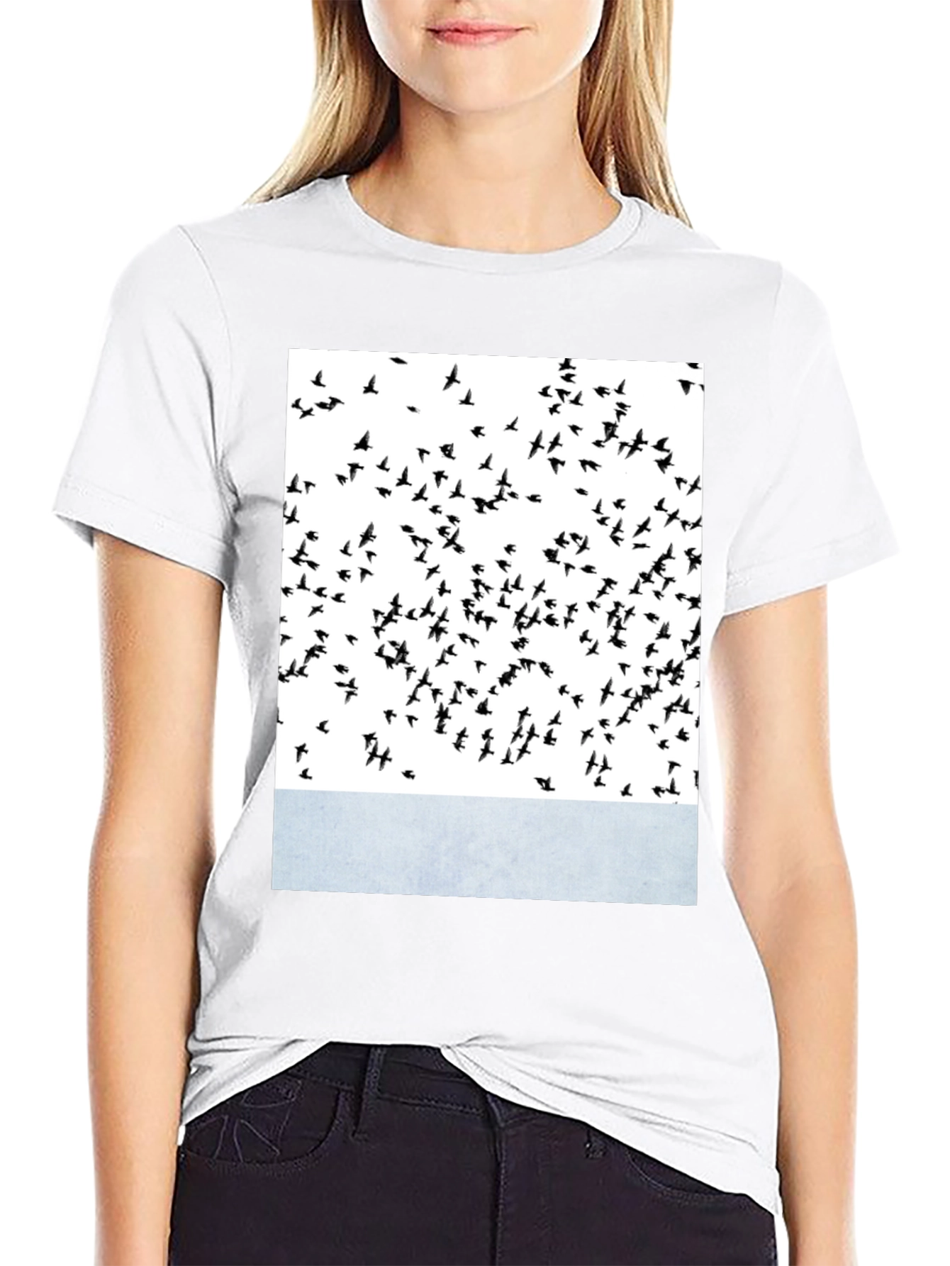 Abstract Bird Print Crew Neck T-Shirt