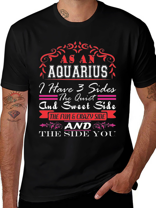 As an Aquarius T-Shirt: 3 Sides Zodiac Gift