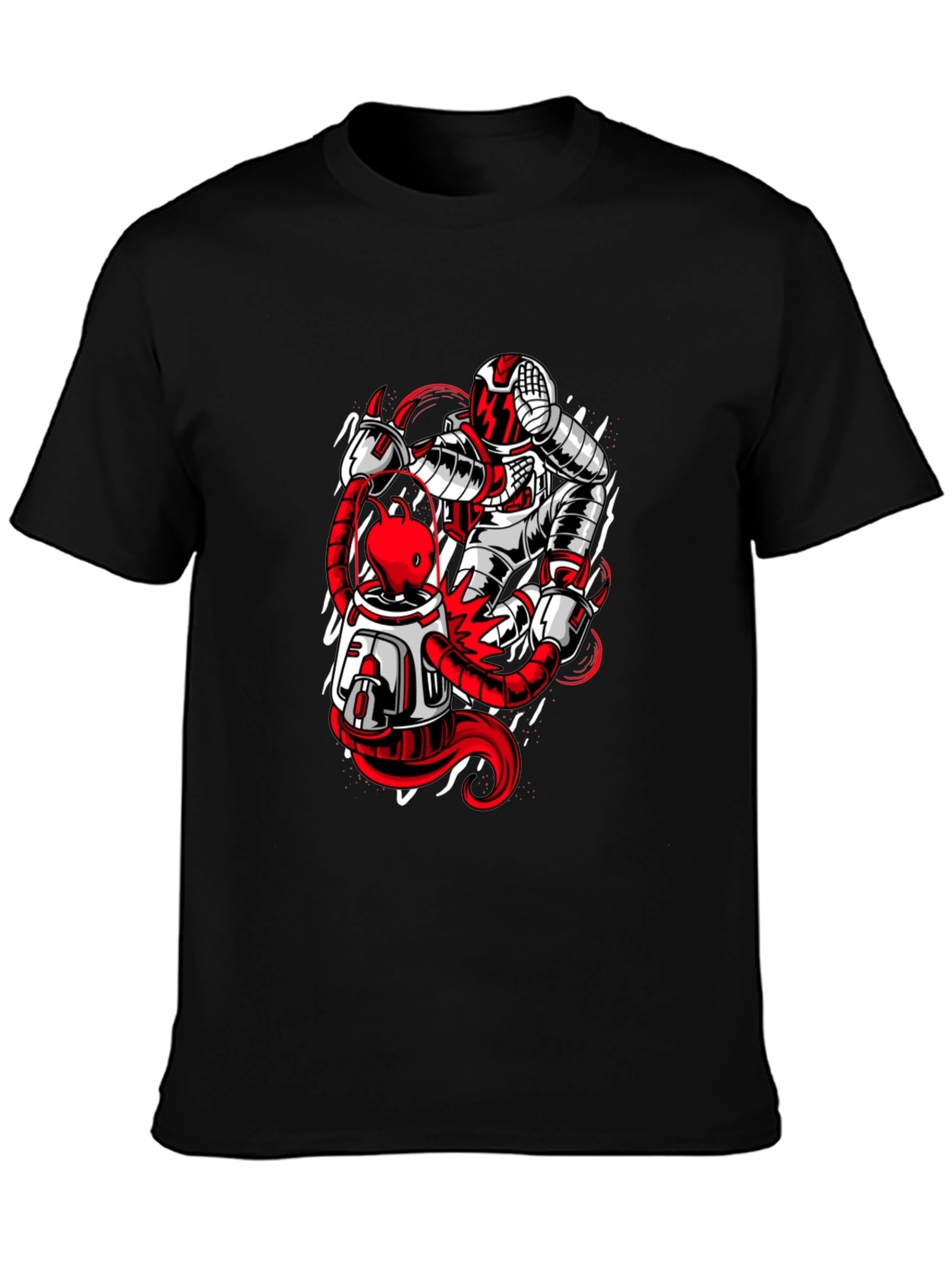 Astronaut and Alien Graphic Print Black T-Shirt