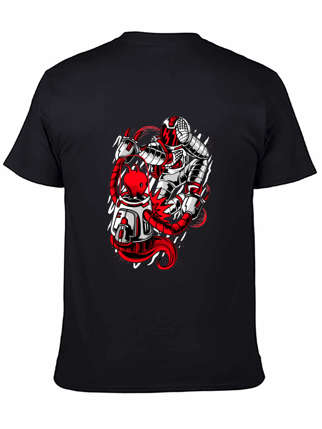 Astronaut and Alien Graphic Print Black T-Shirt