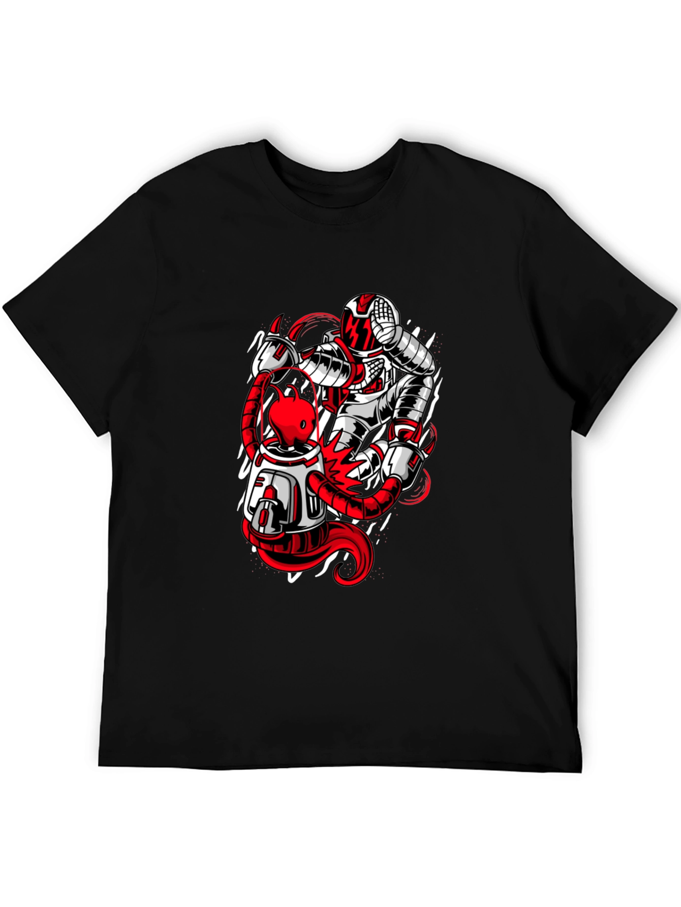 Astronaut and Alien Graphic Print Black T-Shirt