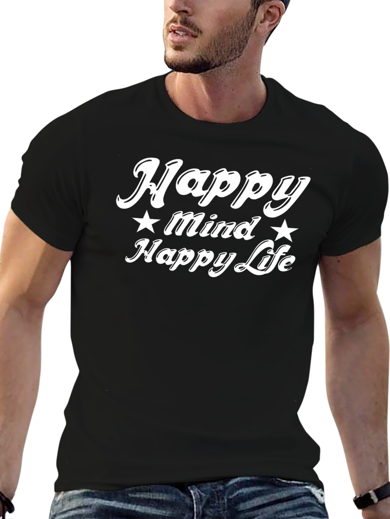 Happy Mind Happy Life Black Graphic Tee