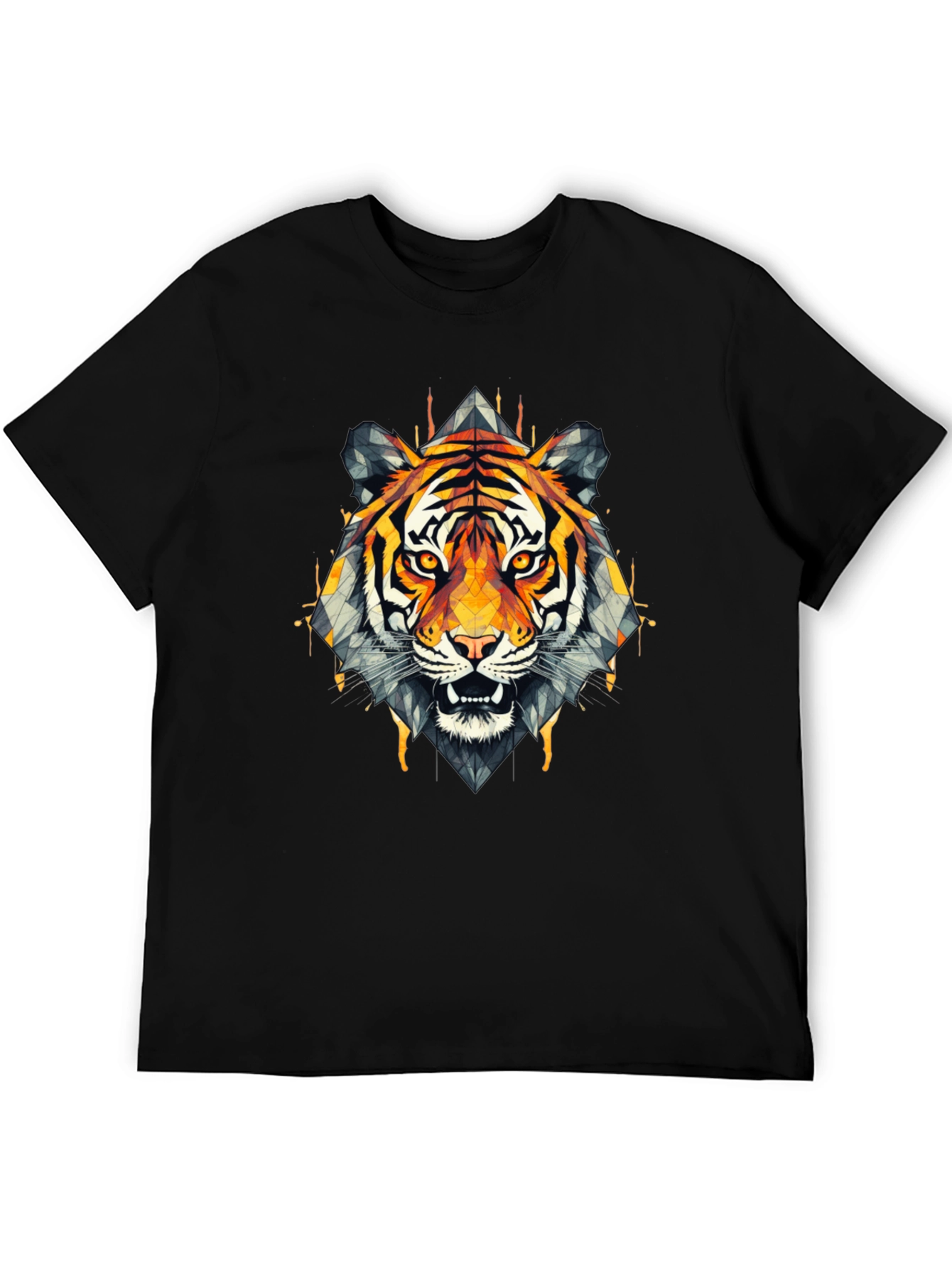 Geometric Tiger Graphic Black T-Shirt