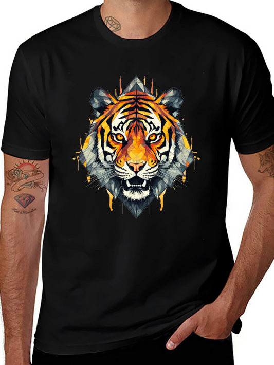 Geometric Tiger Graphic Black T-Shirt