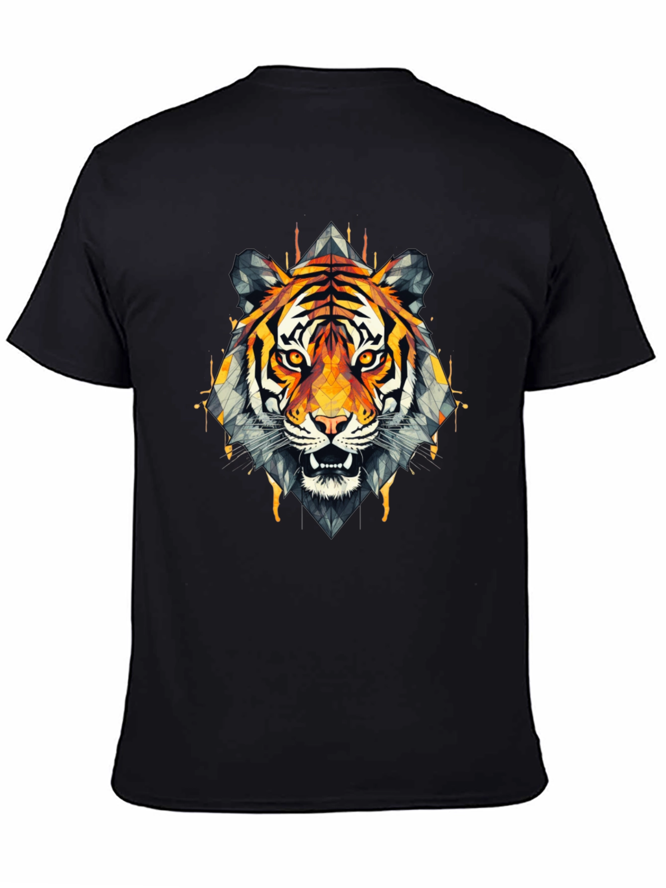 Geometric Tiger Graphic Black T-Shirt