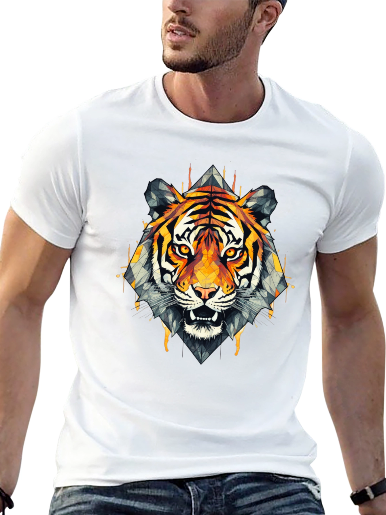 Geometric Tiger Graphic Black T-Shirt