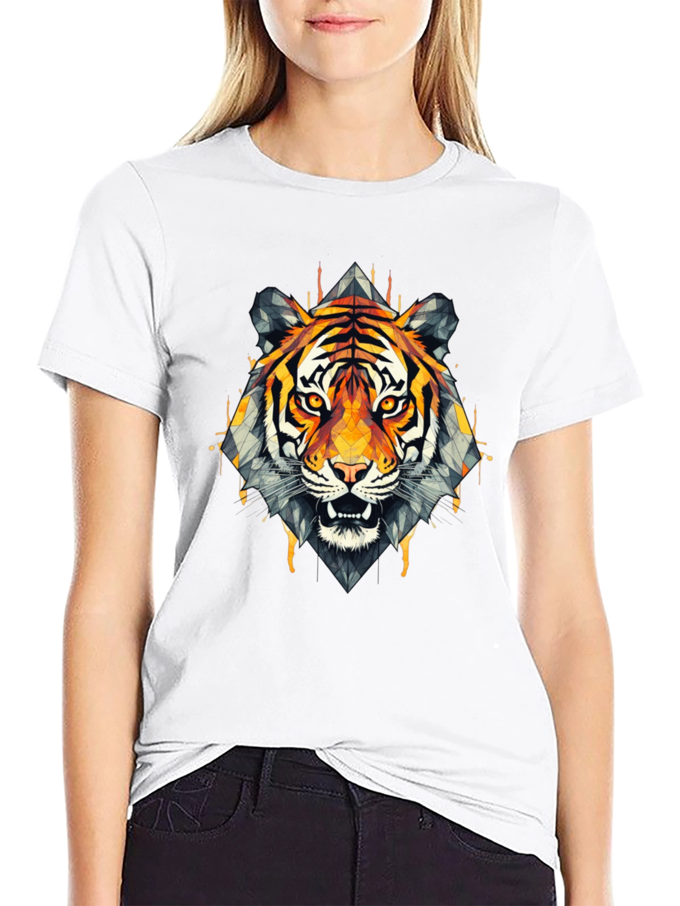 Geometric Tiger Graphic Black T-Shirt