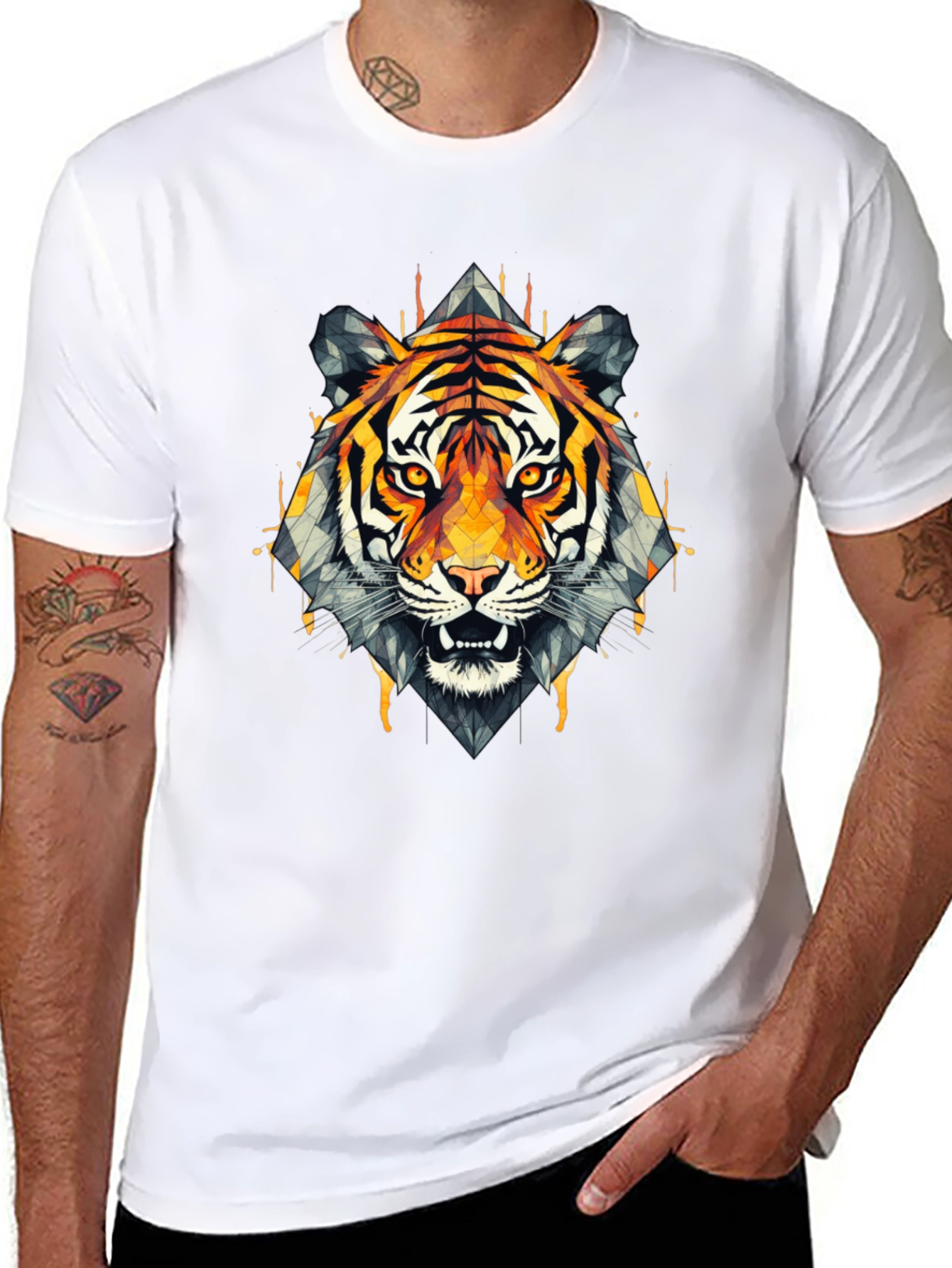 Geometric Tiger Graphic Black T-Shirt