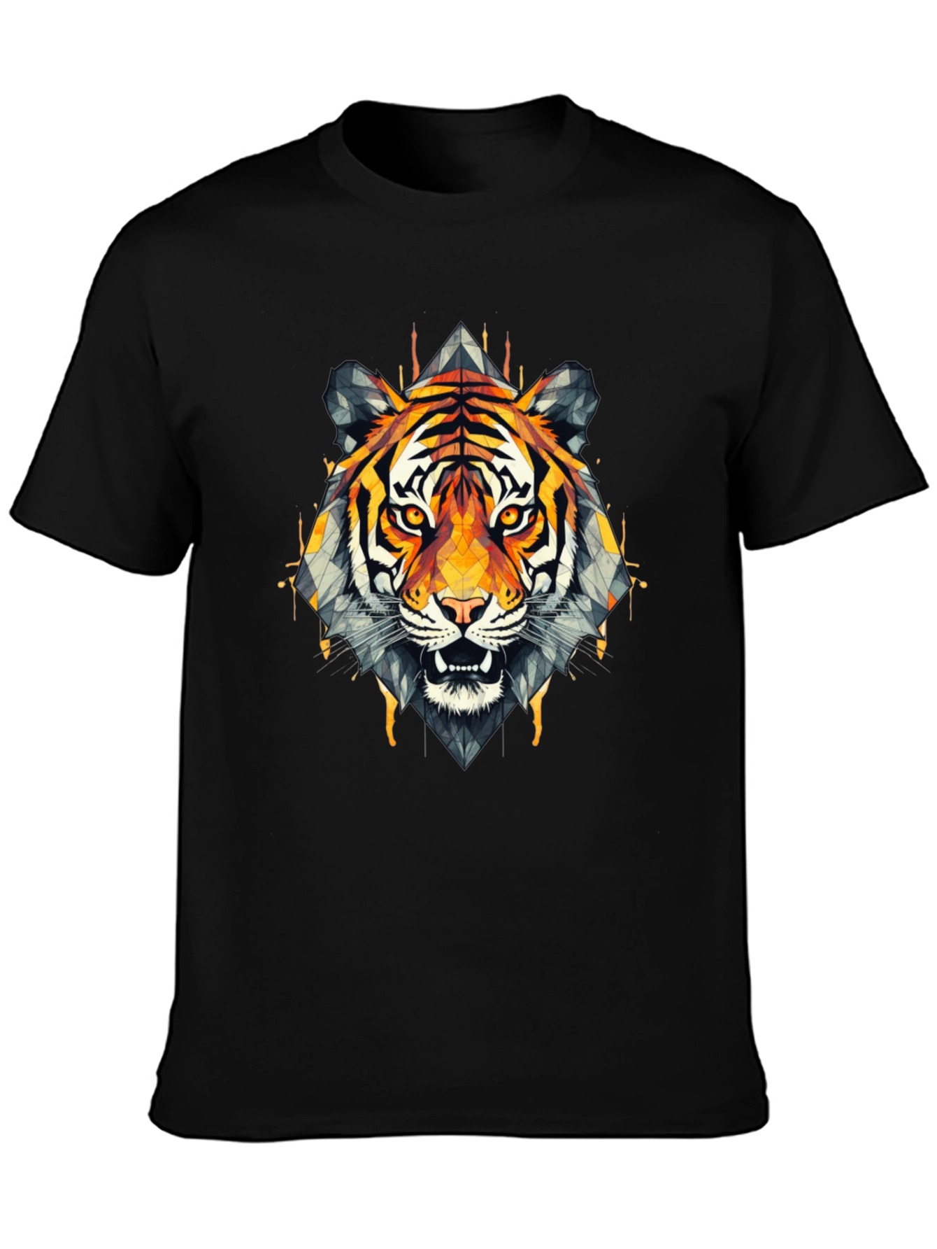 Geometric Tiger Graphic Black T-Shirt