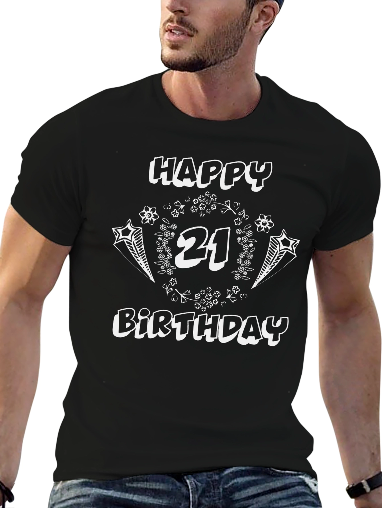 Happy 21st Birthday T-Shirt Black Graphic Tee
