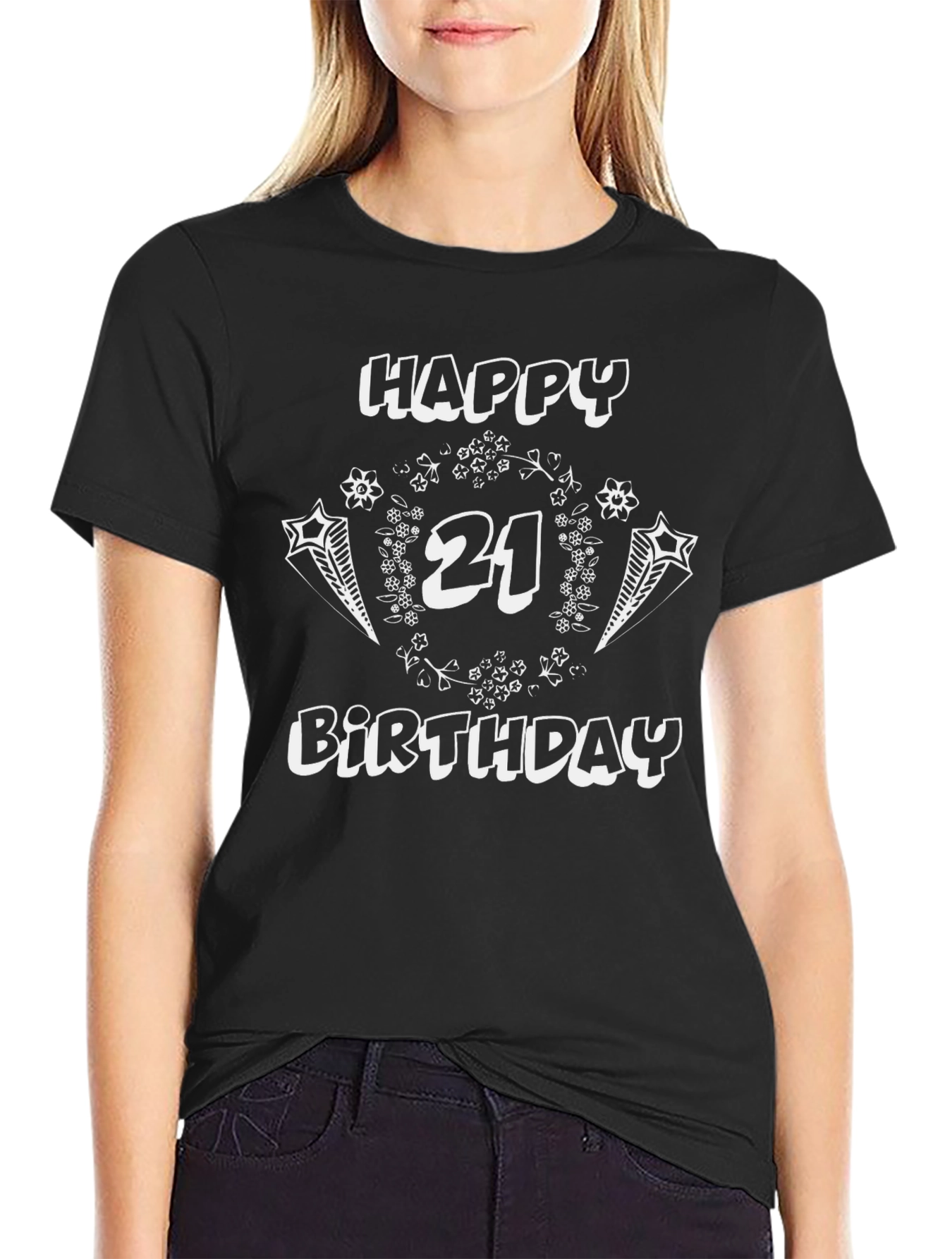 Happy 21st Birthday T-Shirt Black Graphic Tee