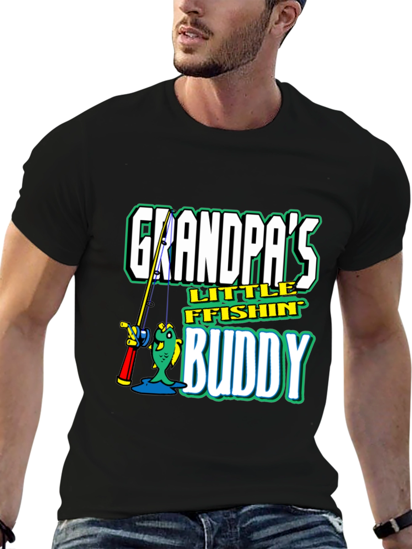 Grandpas Little Fishin Buddy Black T-Shirt