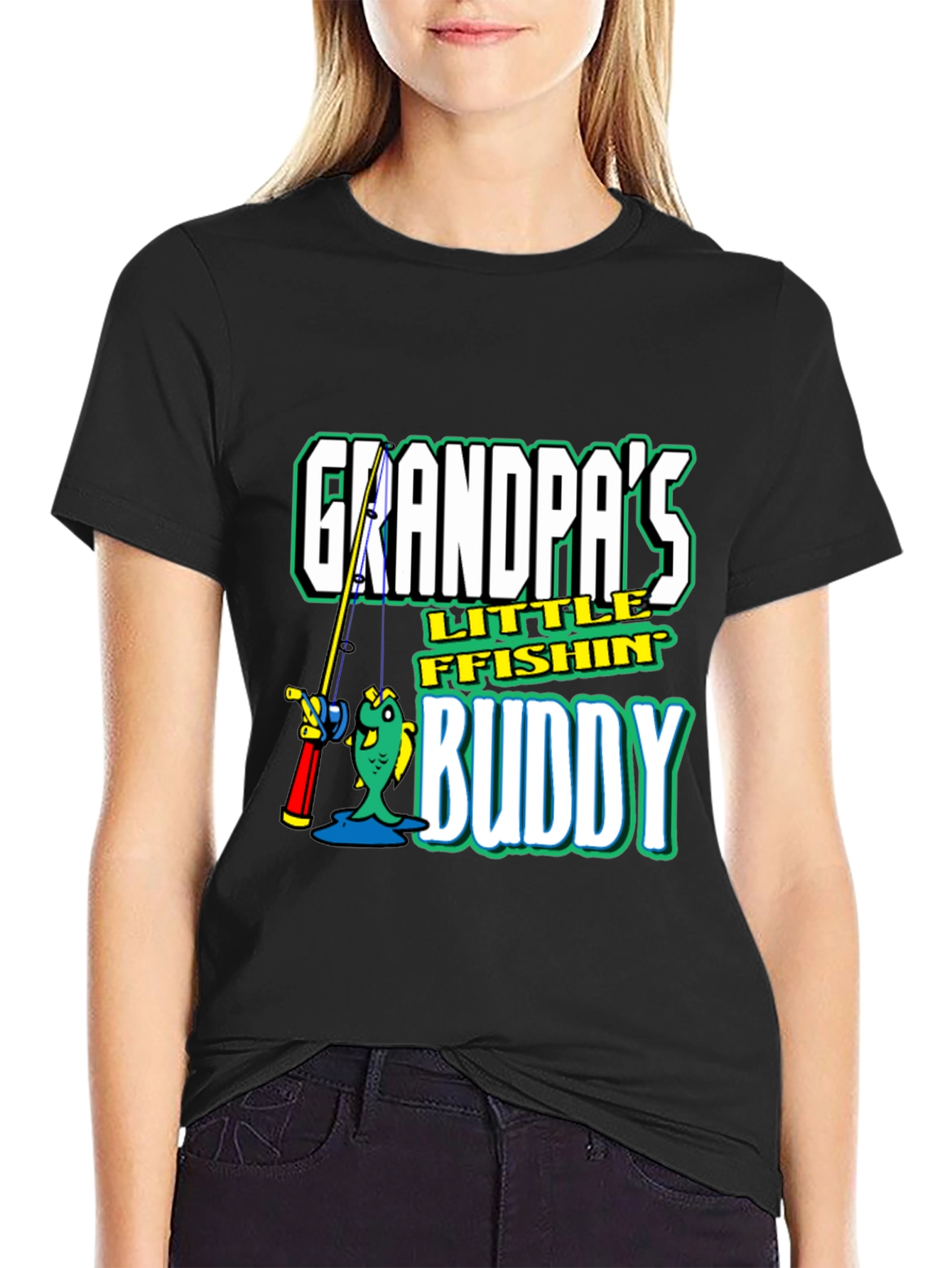 Grandpas Little Fishin Buddy Black T-Shirt