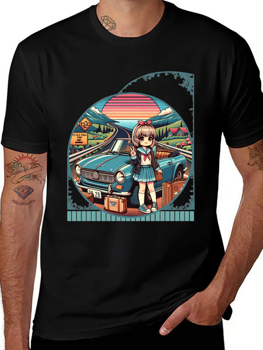 Anime Girl Road Trip Graphic T-Shirt