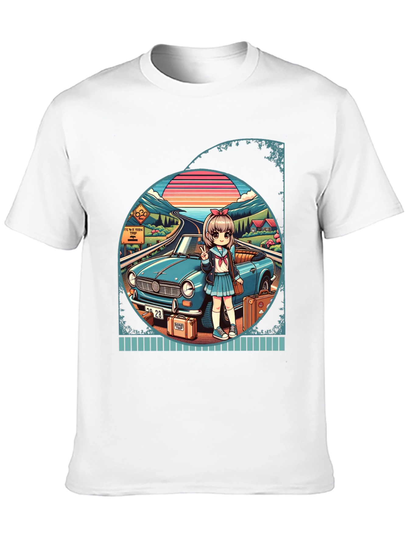 Anime Girl Road Trip Graphic T-Shirt