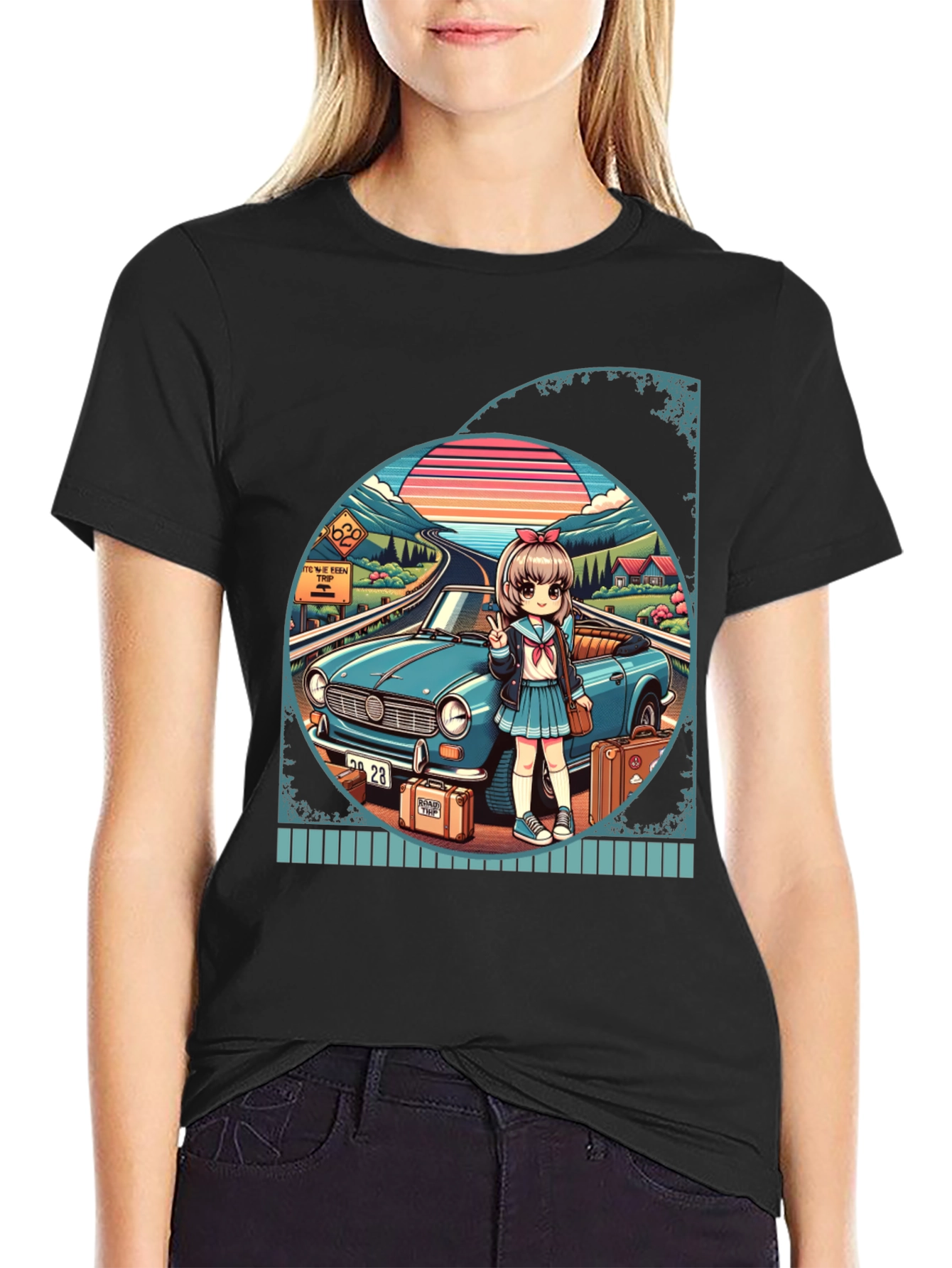 Anime Girl Road Trip Graphic T-Shirt