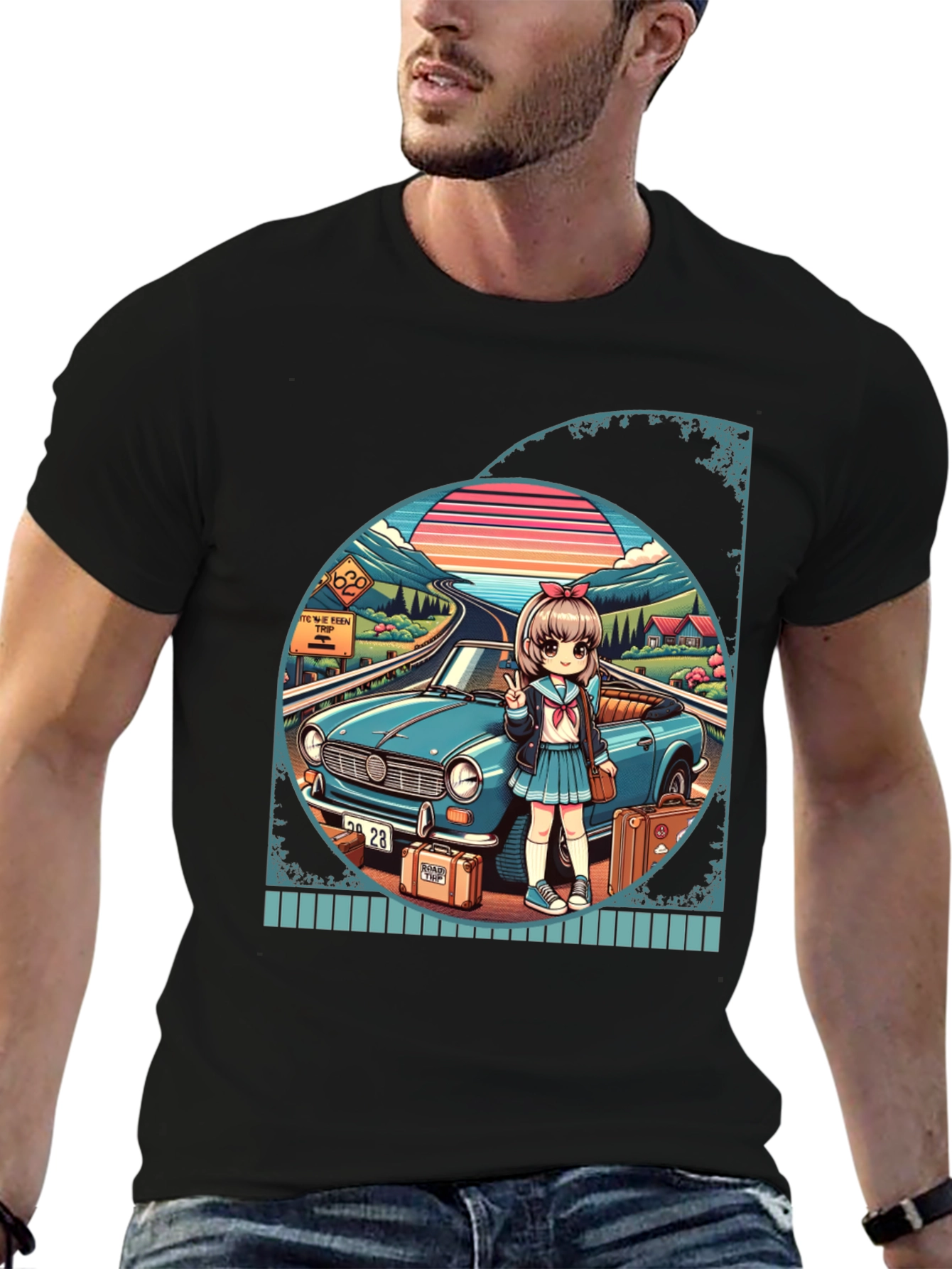 Anime Girl Road Trip Graphic T-Shirt